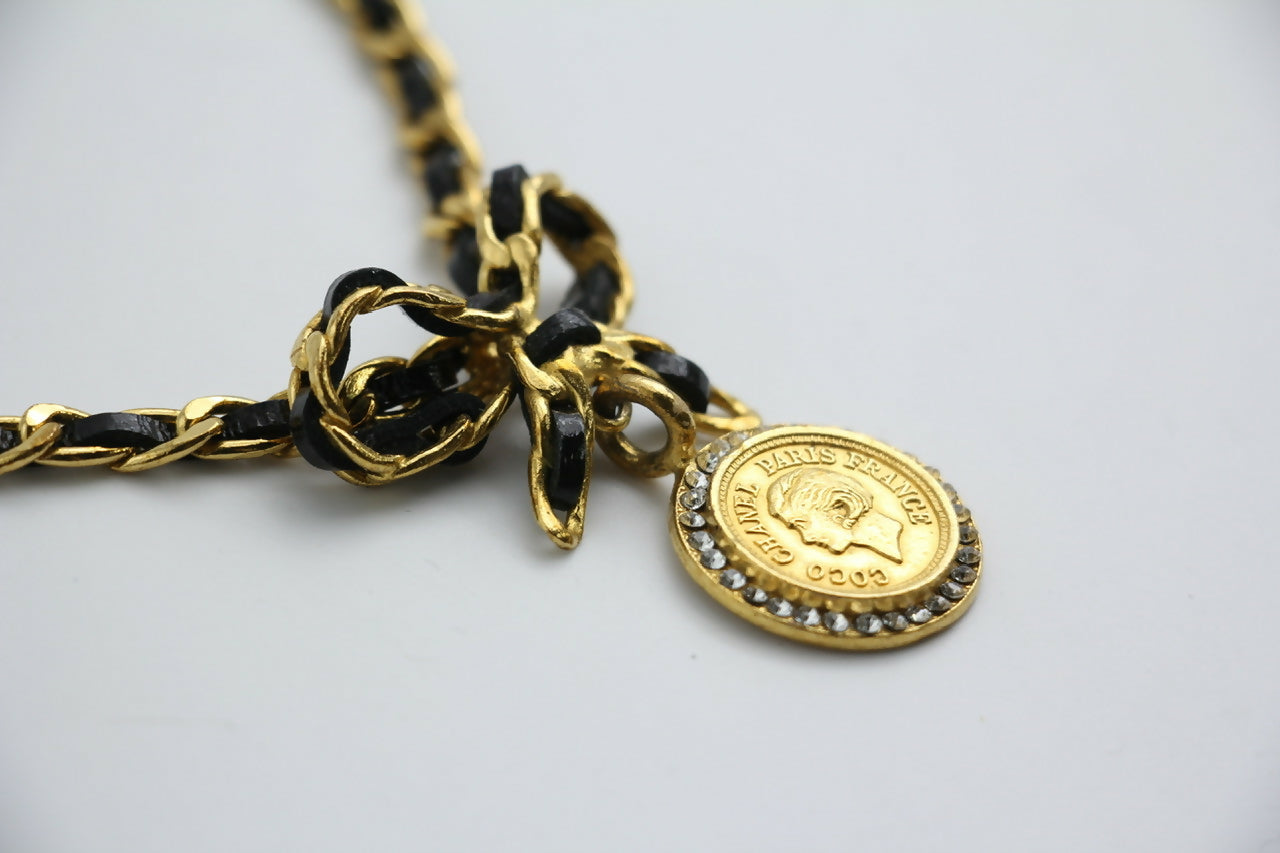 Chanel Vintage 96P Mrs Coco Gold-plated Leather Chain Necklace