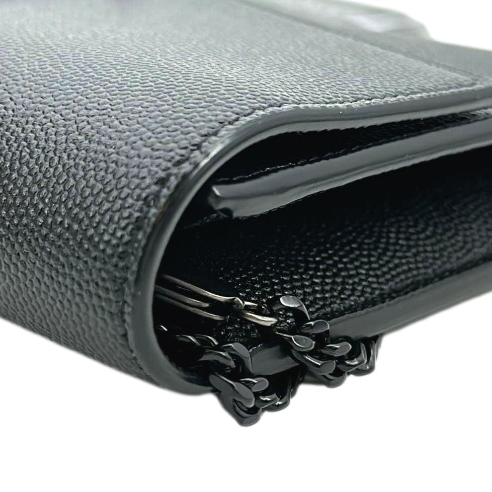 YVES SAINT LAURENT Flap Chain Grain De Poudre Leather Crossbody Bag Black