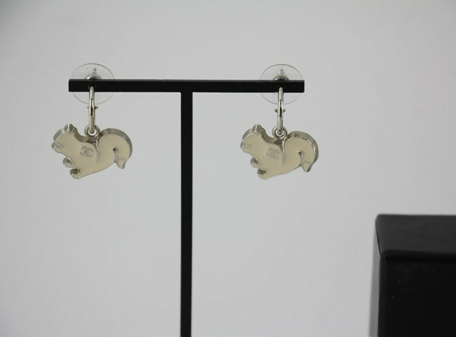 Chanel Vintage 03P & 05A Enamel White Squirrel Earrings