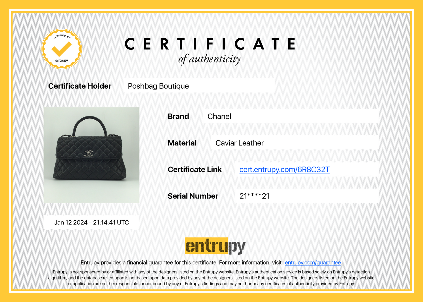 Chanel Coco Top Handle Medium Caviar Leather Bag