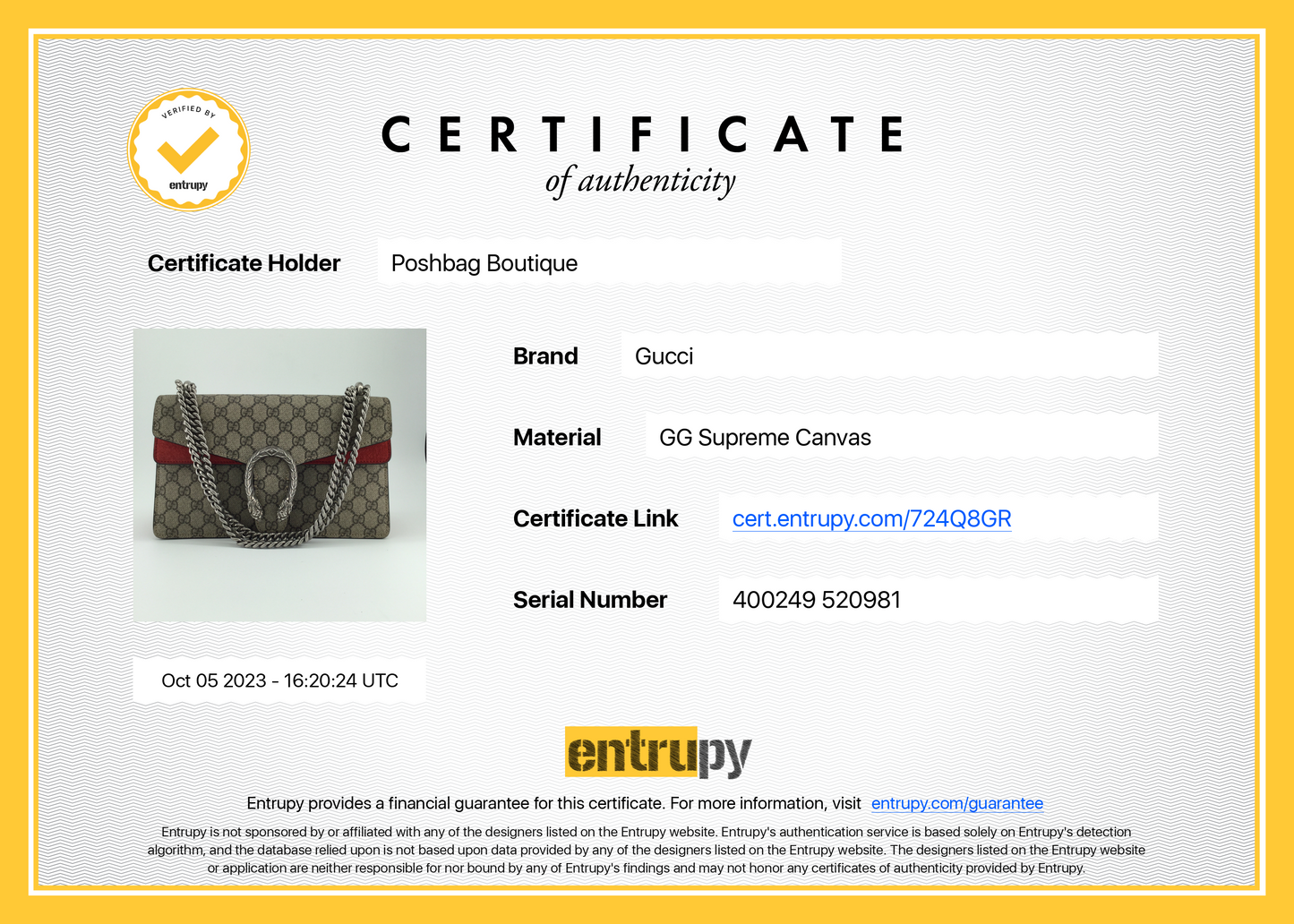 Gucci Dionysus Small GG Supreme Monogram Canvas Bag