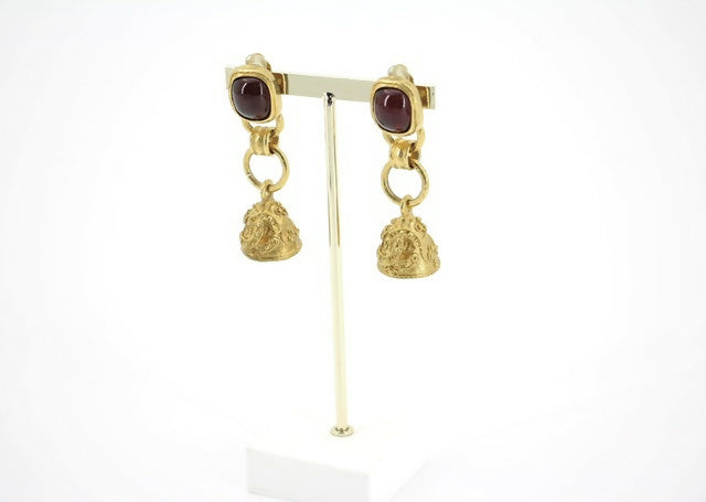 Chanel Vintage 94A Grapevine Gold-plated Red Bell Clip-on Earrings