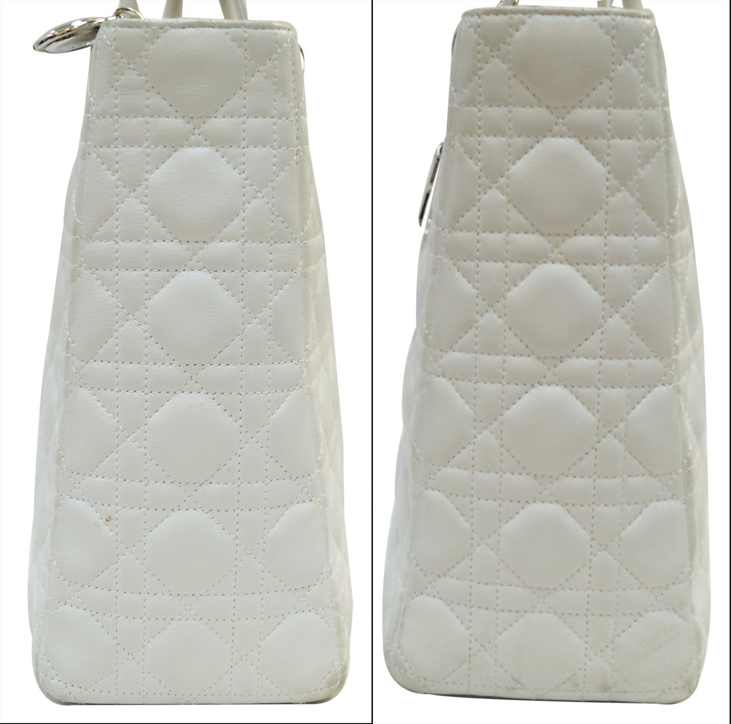 CHRISTIAN DIOR White Lambskin Leather Large Lady Dior Shoulder Bag