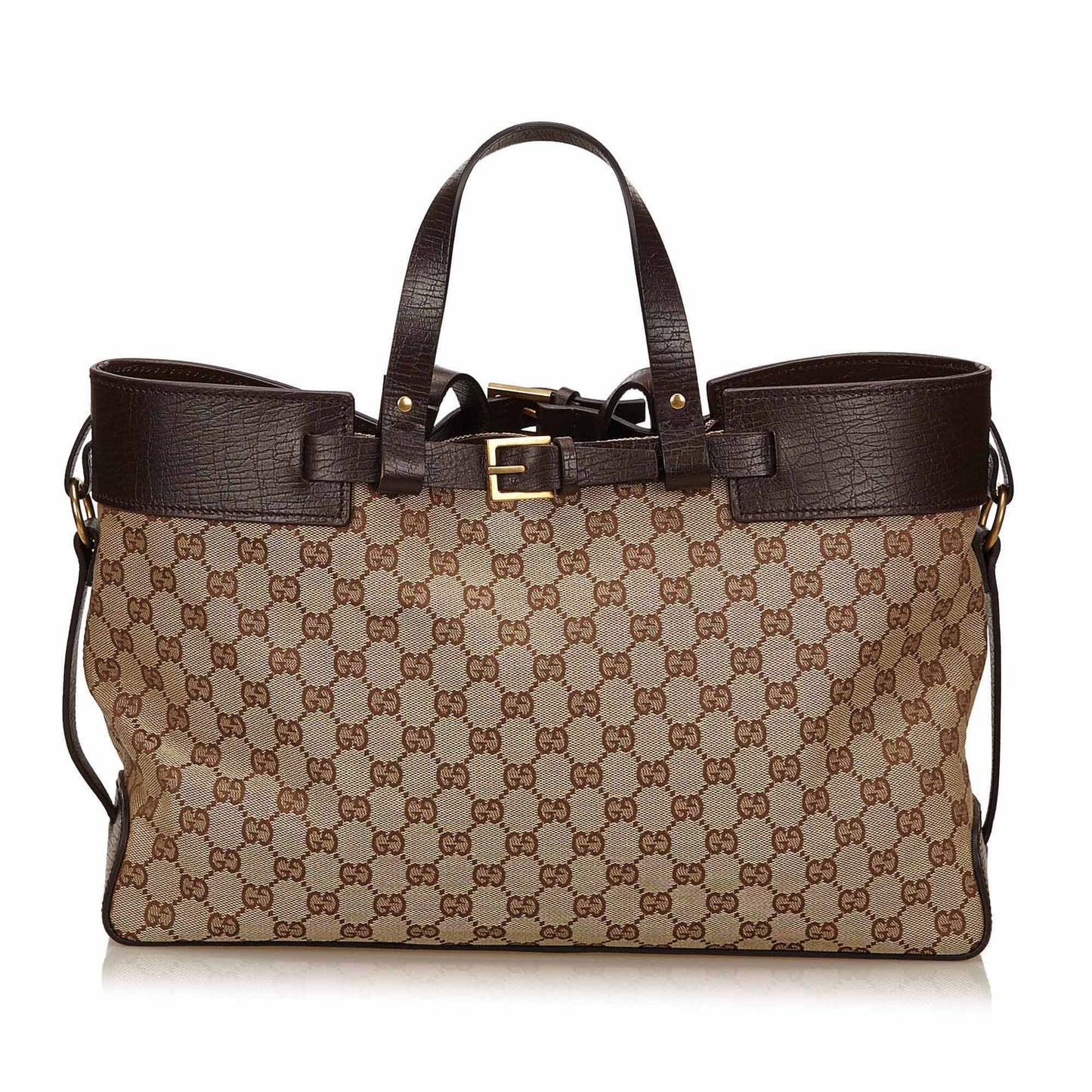 Gucci Monogram Canvas Double Buckle Tote Bag