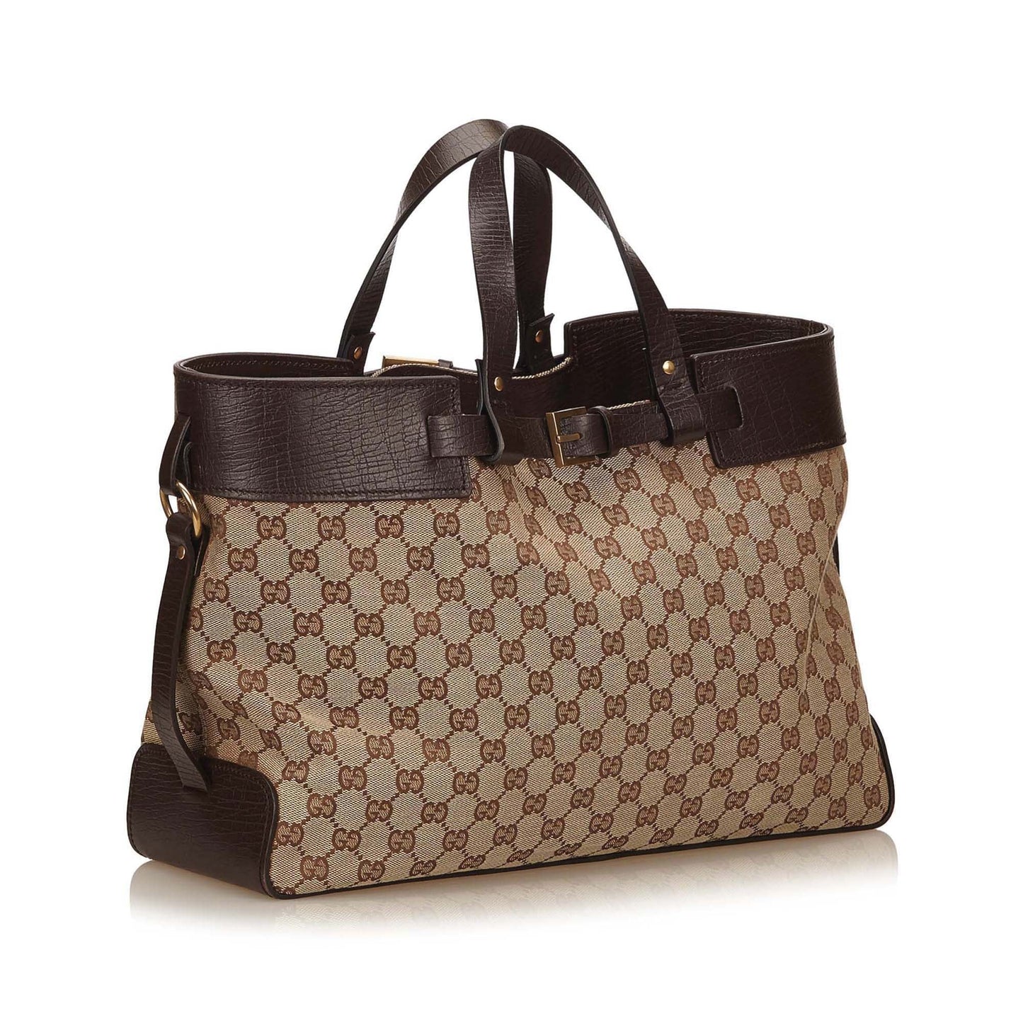 Gucci Monogram Canvas Double Buckle Tote Bag