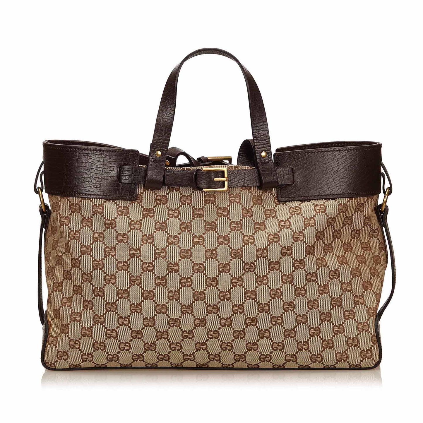 Gucci Monogram Canvas Double Buckle Tote Bag