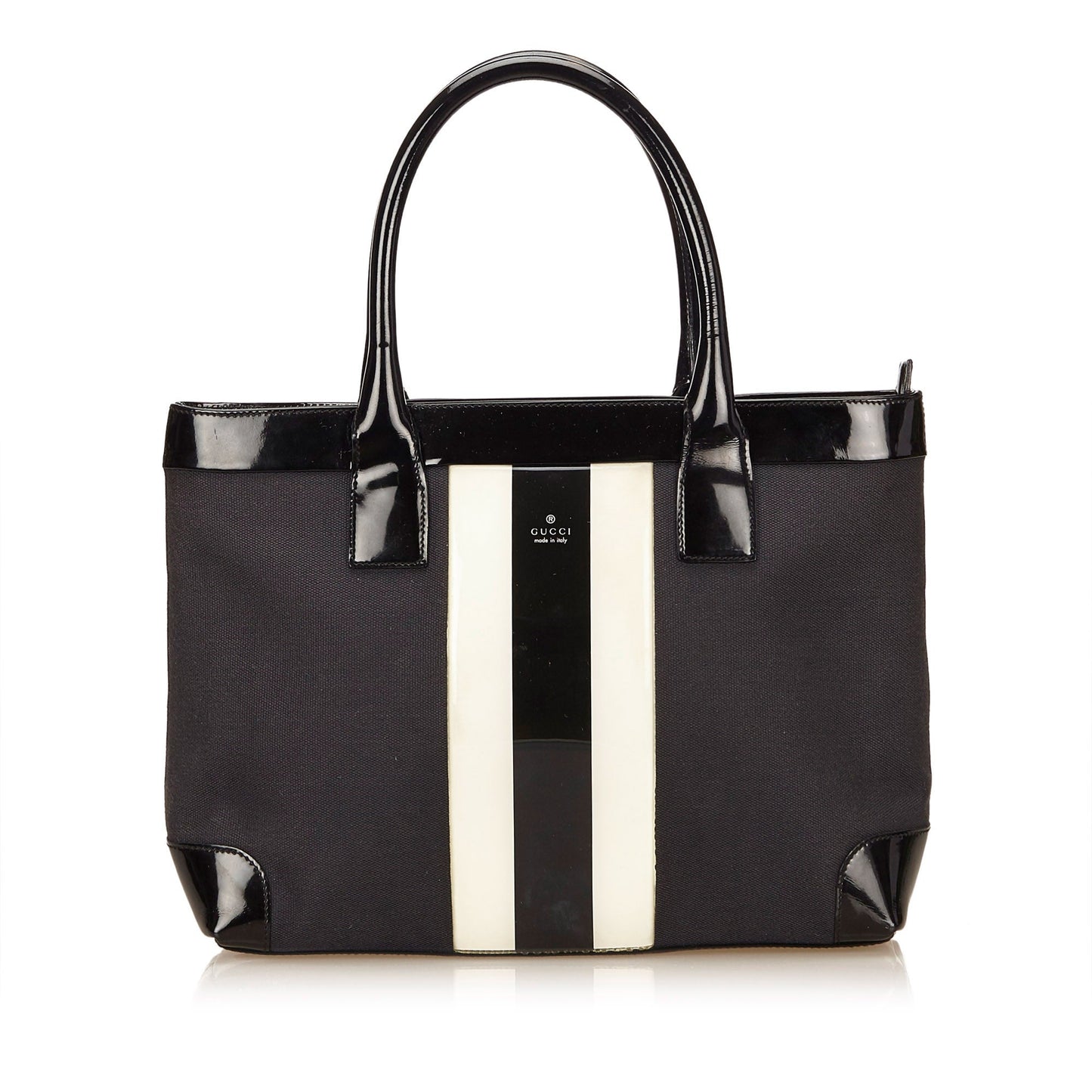 Gucci Canvas and Patent Leather Striped Tote Bag