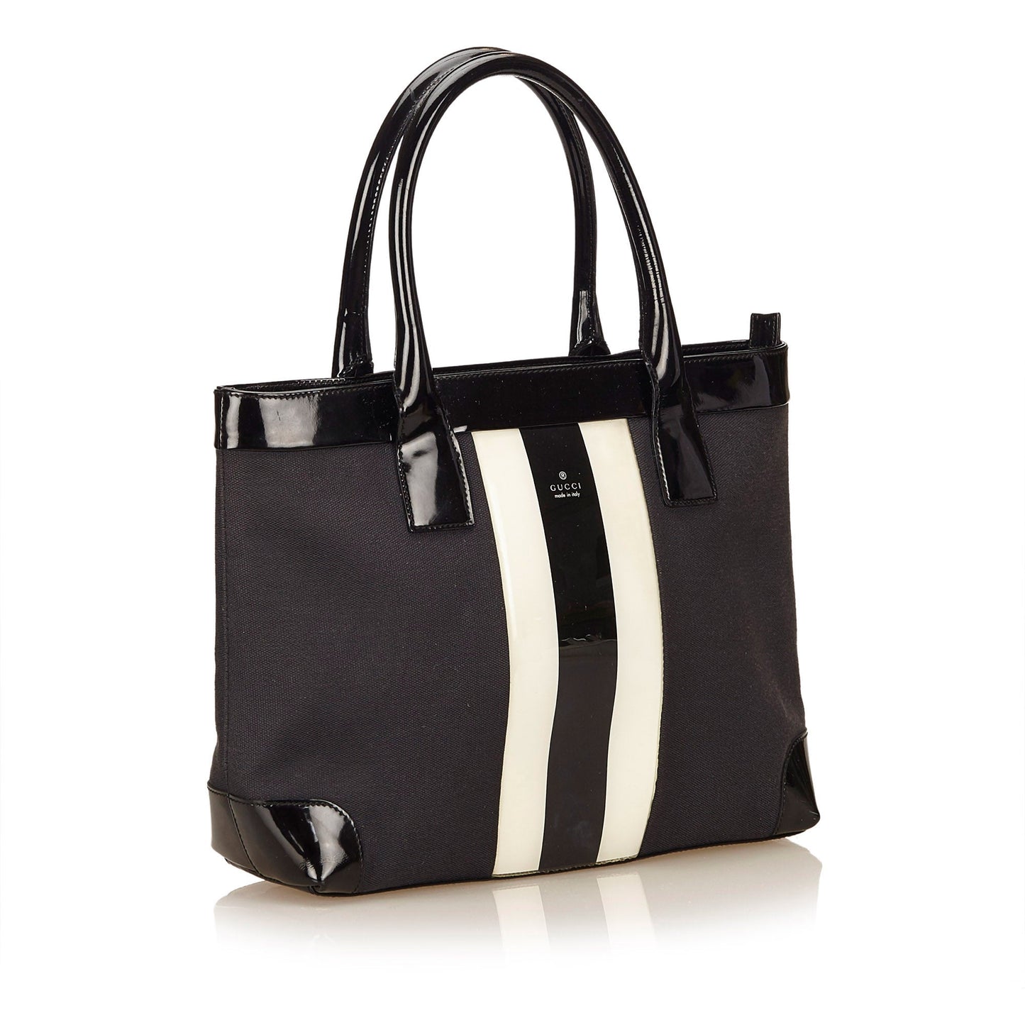 Gucci Canvas and Patent Leather Striped Tote Bag