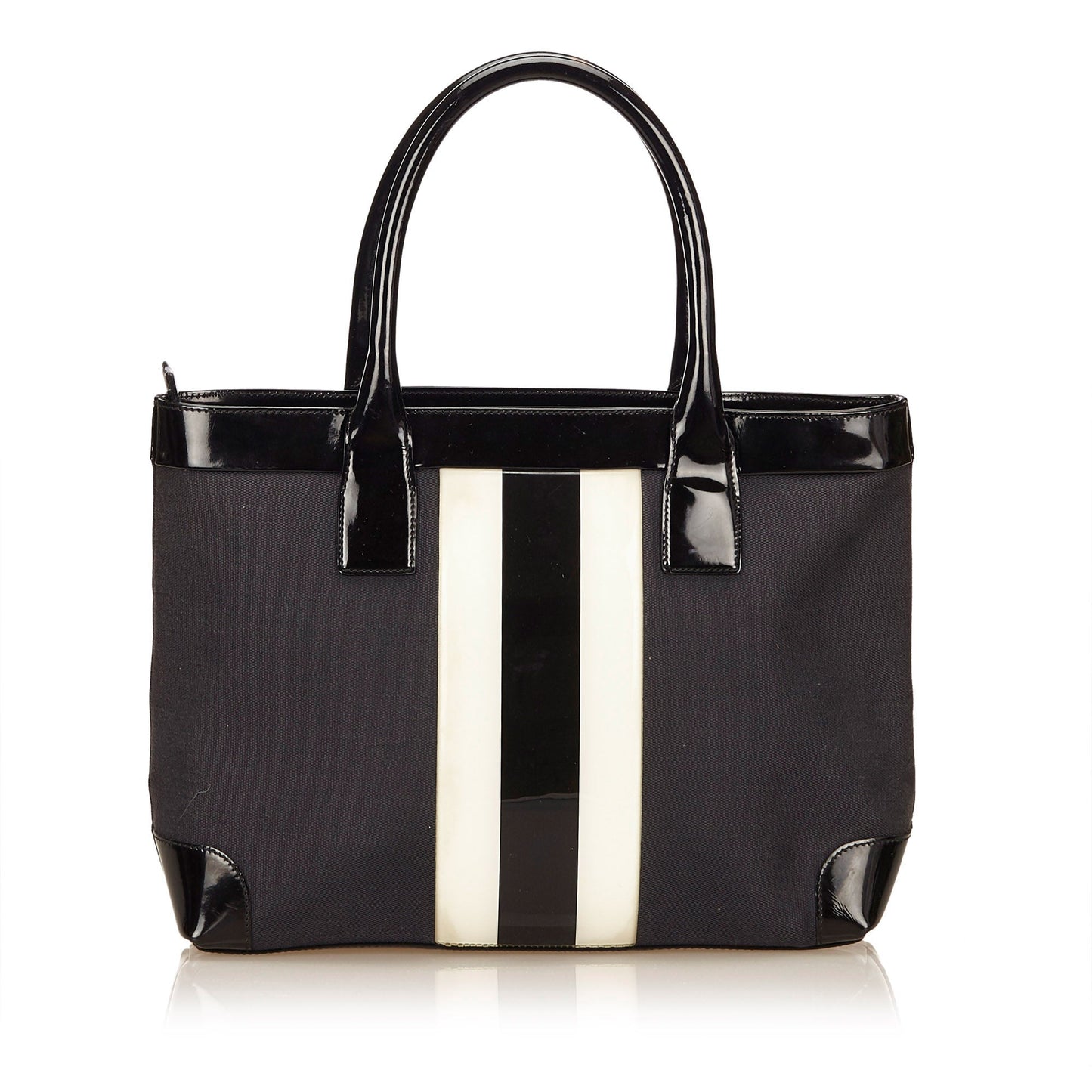Gucci Canvas and Patent Leather Striped Tote Bag