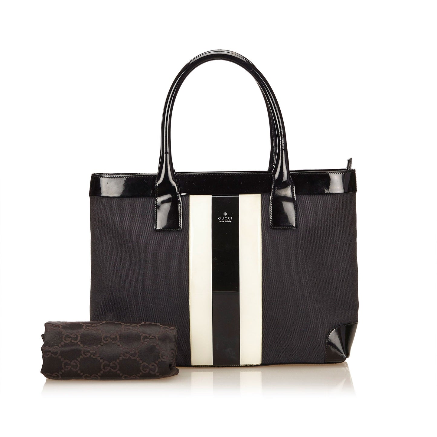 Gucci Canvas and Patent Leather Striped Tote Bag