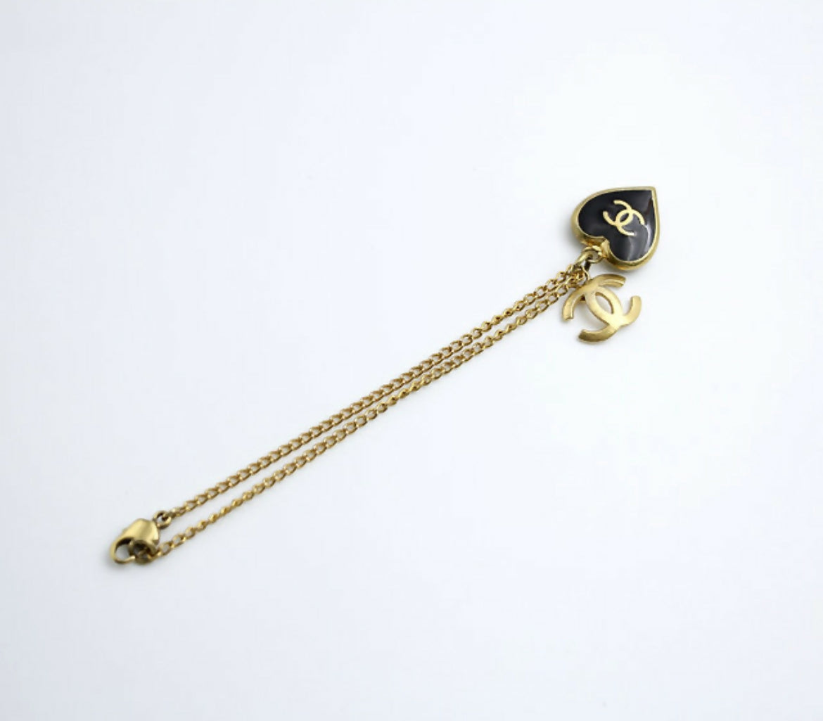 Chanel Vintage 02P Enamel Black Heart CC Bracelet
