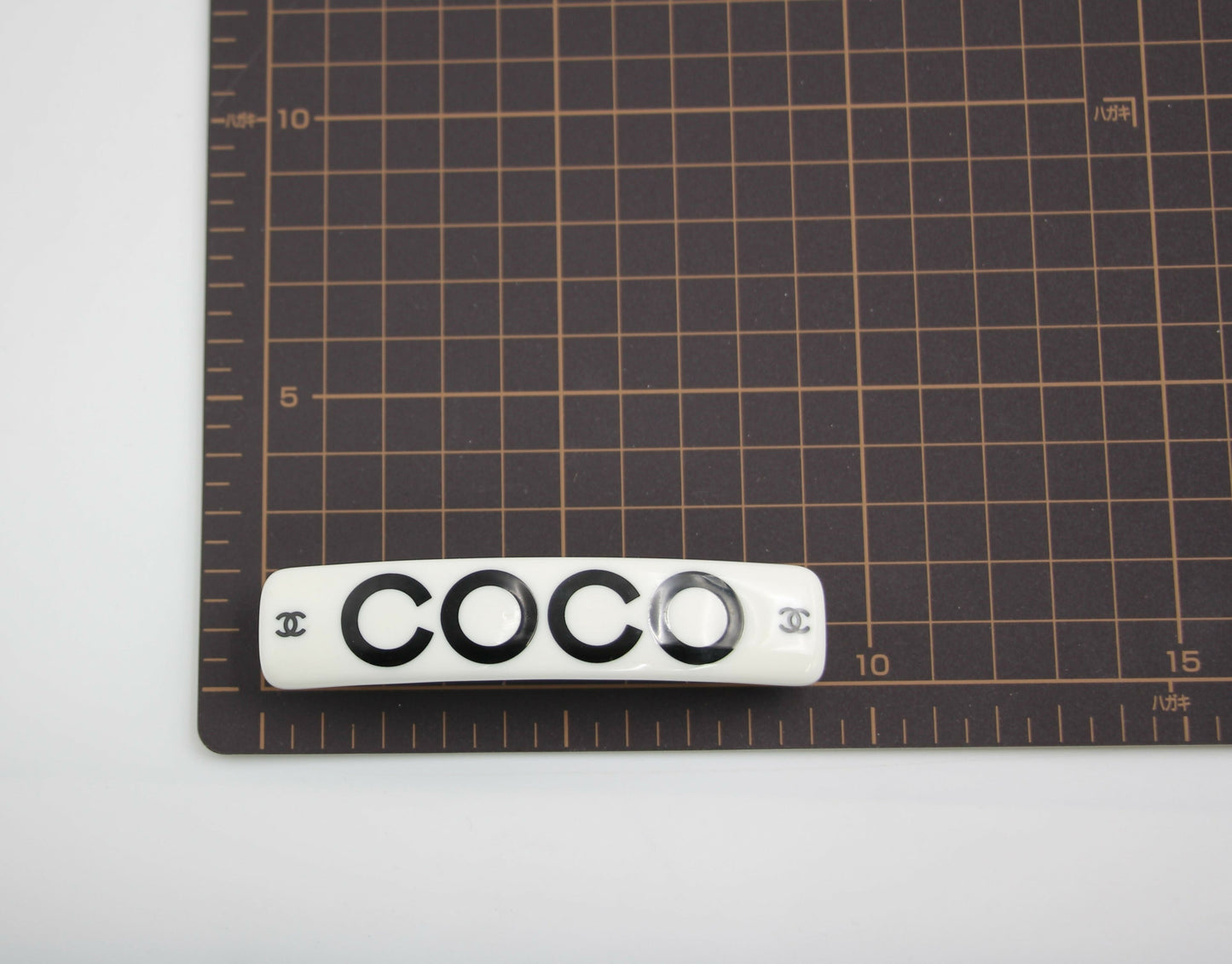Chanel Vintage 01P Resin Coco Logo White Hairpin