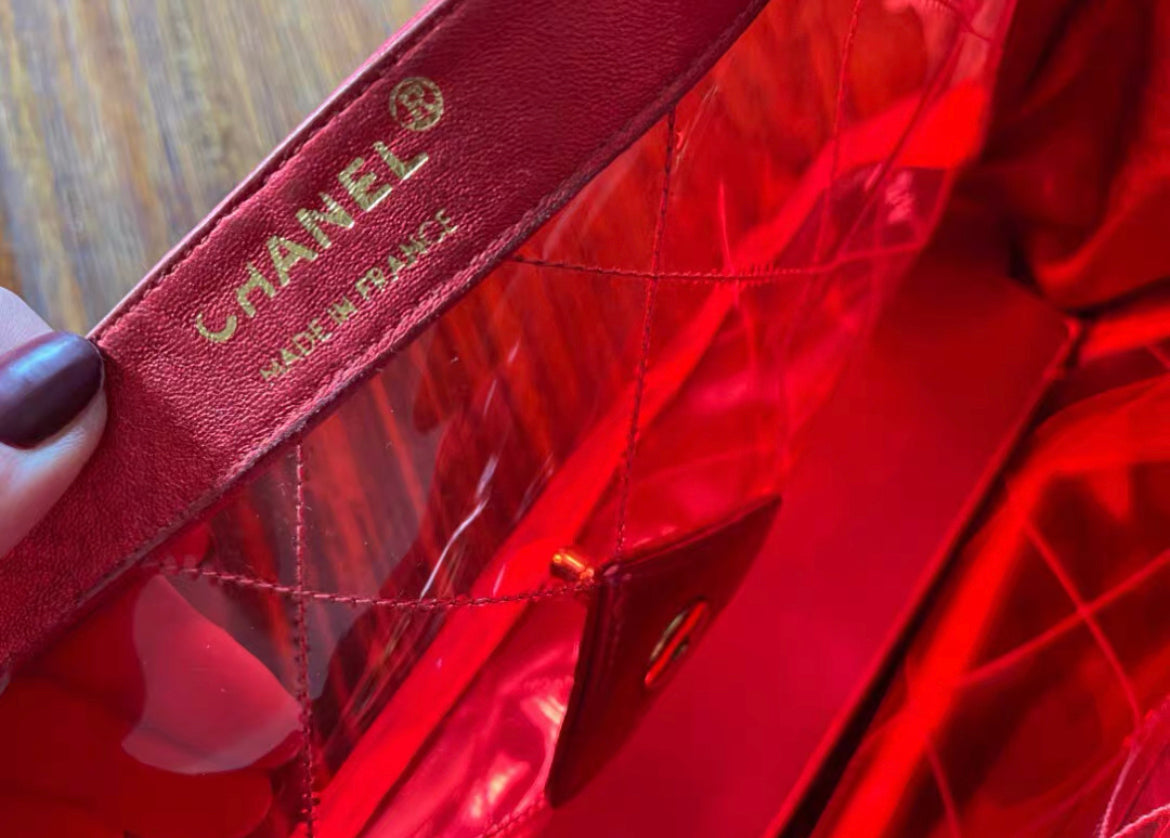 CHANEL 1995 Spring summer "BARBIE" MAXI FLAP METALLIC RED BAG 24K GHW CLASSIC PCI