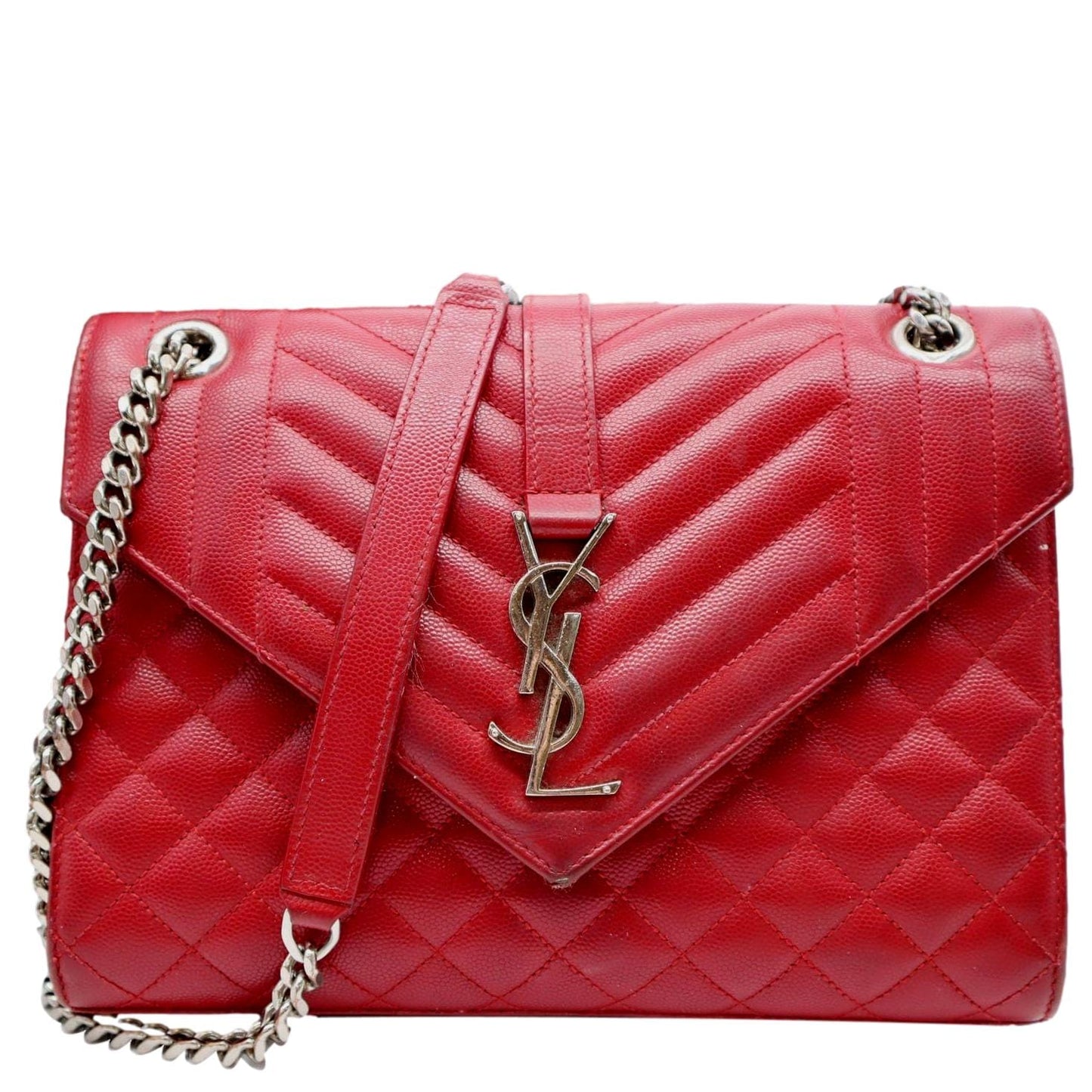 YVES SAINT LAURENT Envelope Flap Matelasse Leather Shoulder Bag Red