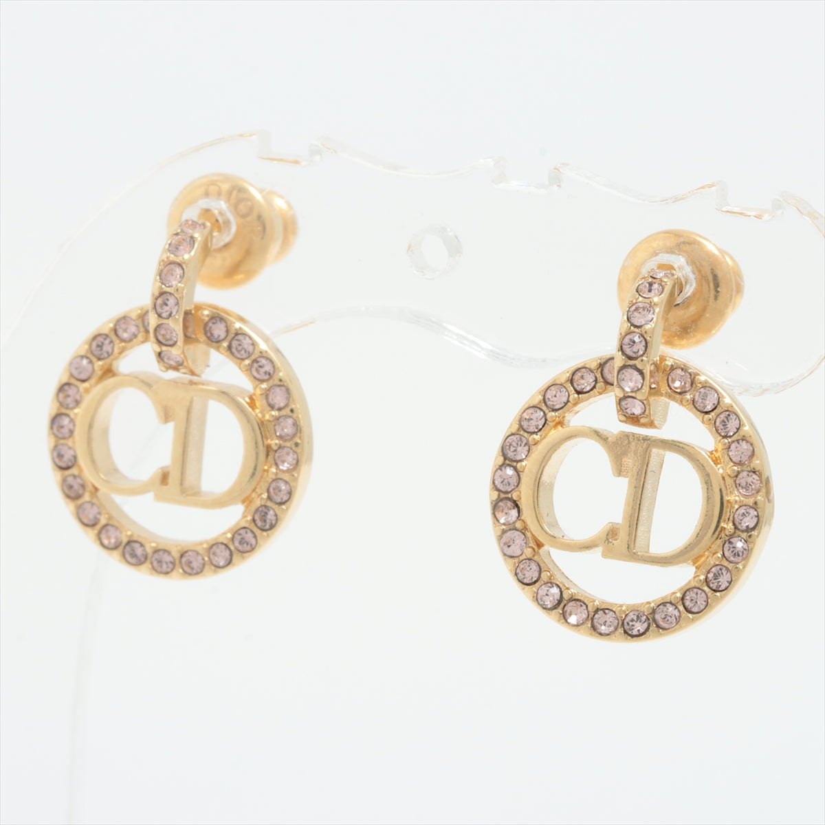 Dior Round CD Pink Rhinestone Earrings (Costume Jewellery)