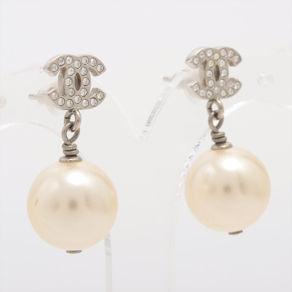 Chanel CC Pearl Drop Earrings Silver (Costume Jewellery)