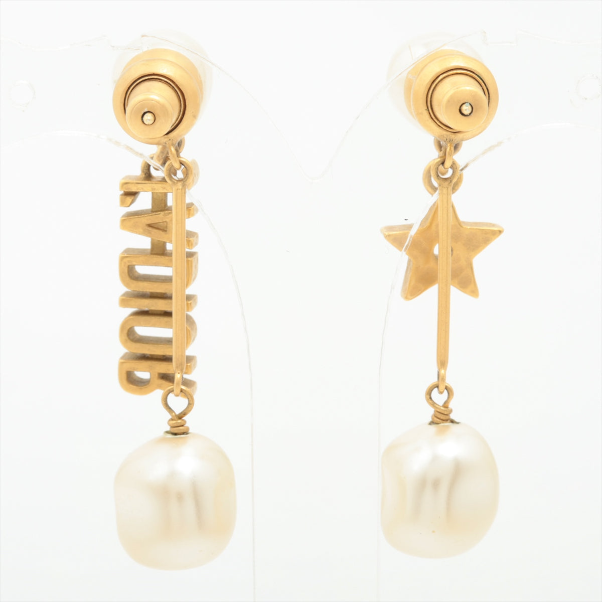 Christian Dior J'Adior Star Gold Pearl Drop Earrings Costume Jewellery