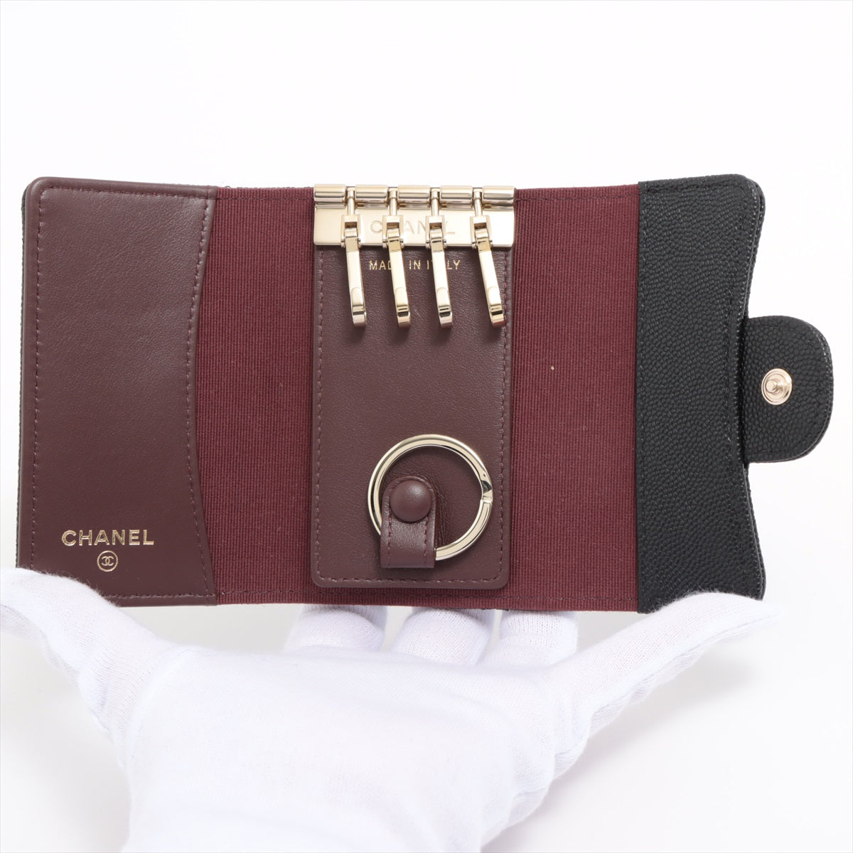 Chanel 5 Ring Caviar Black Key Case