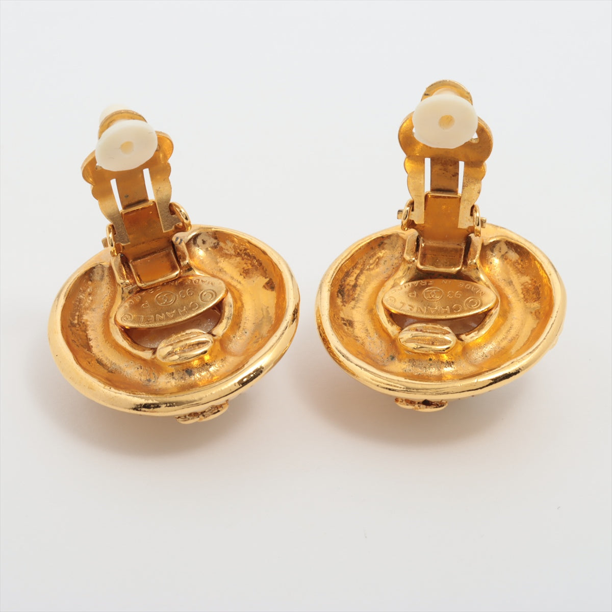Chanel Gold Pearl Clip On Earrings Costume Jewellery