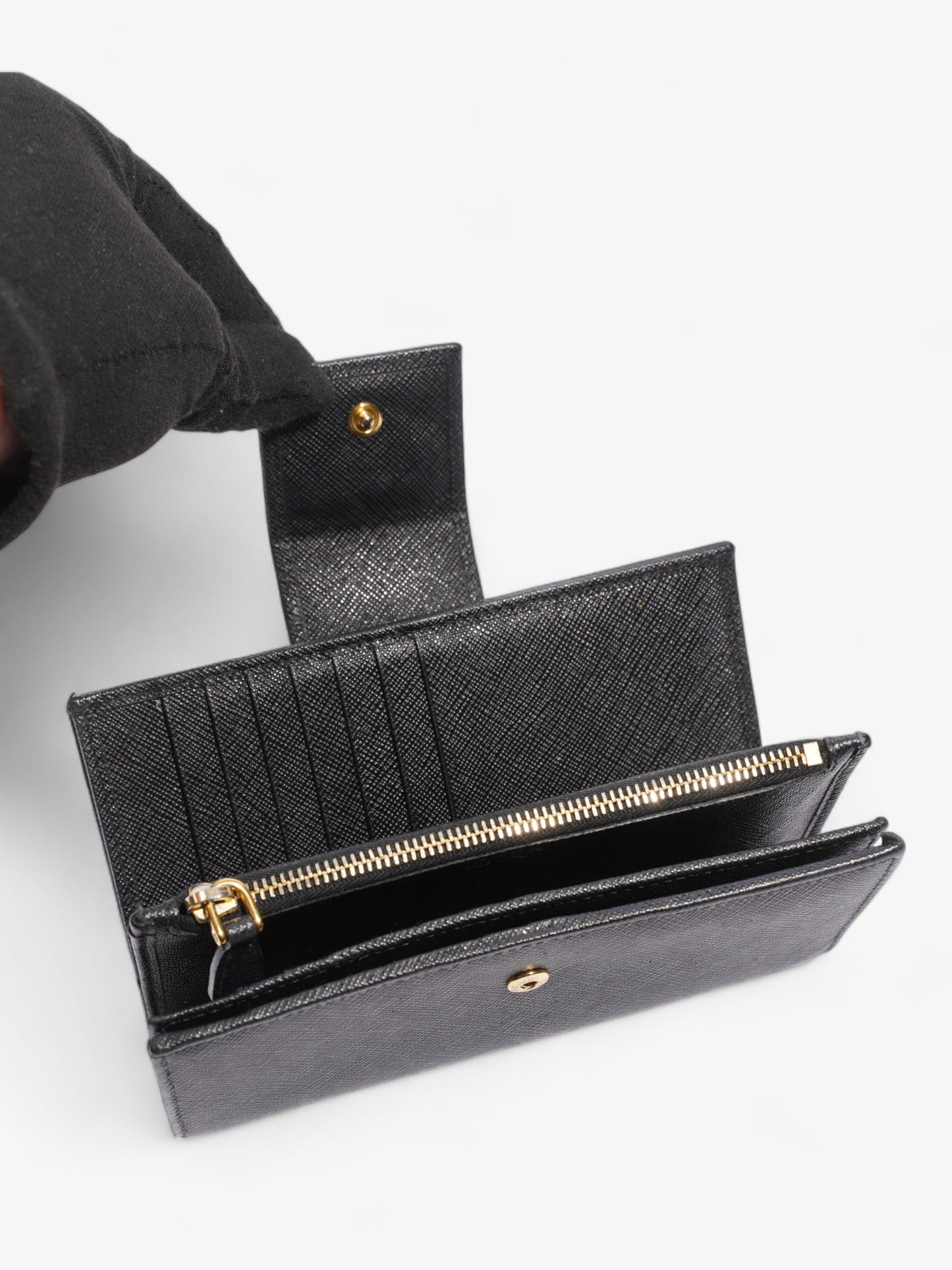 Prada Logo Buckle Wallet Black Saffiano Leather Medium