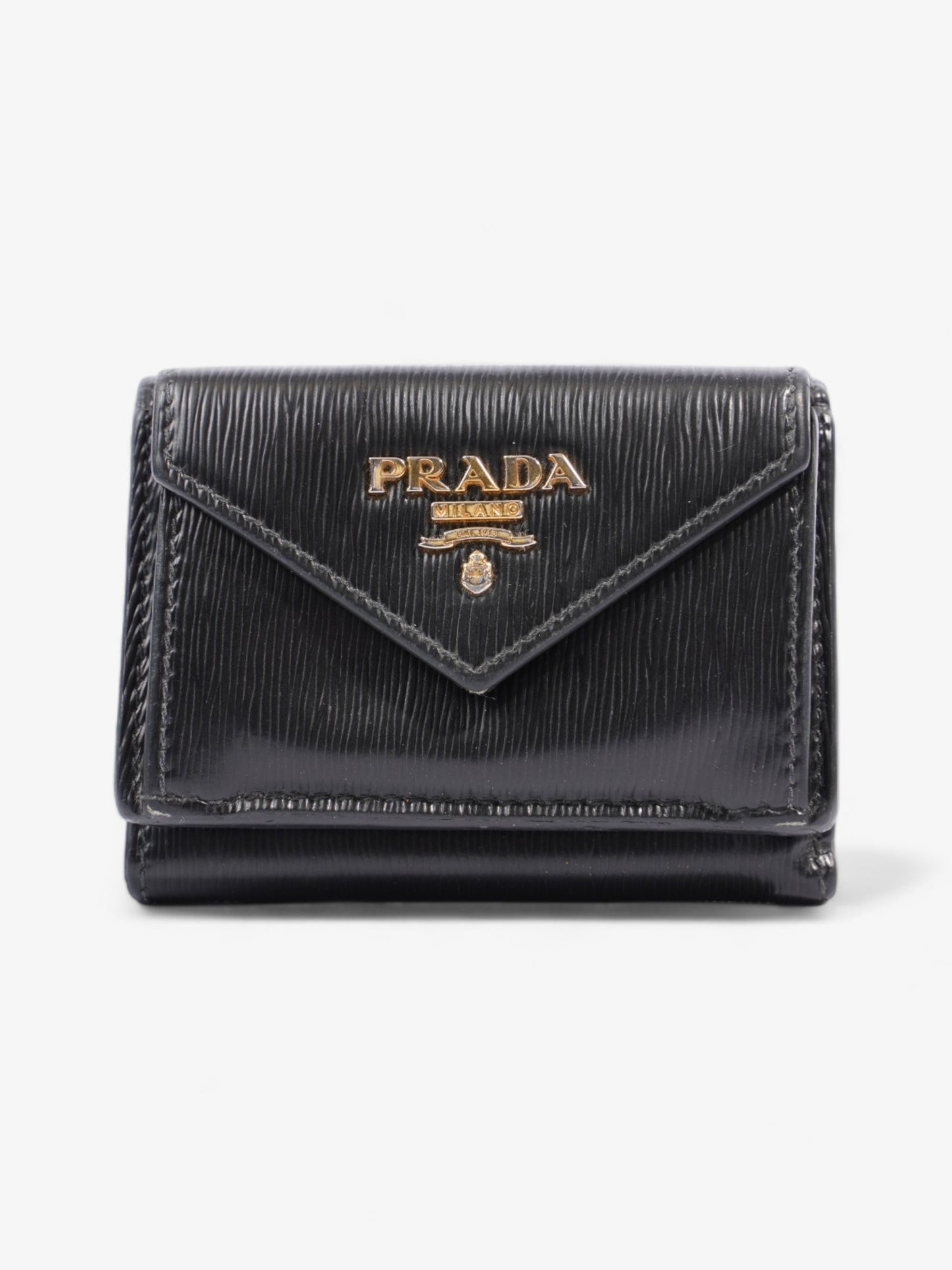 Prada Compact Wallet Black Epi Leather