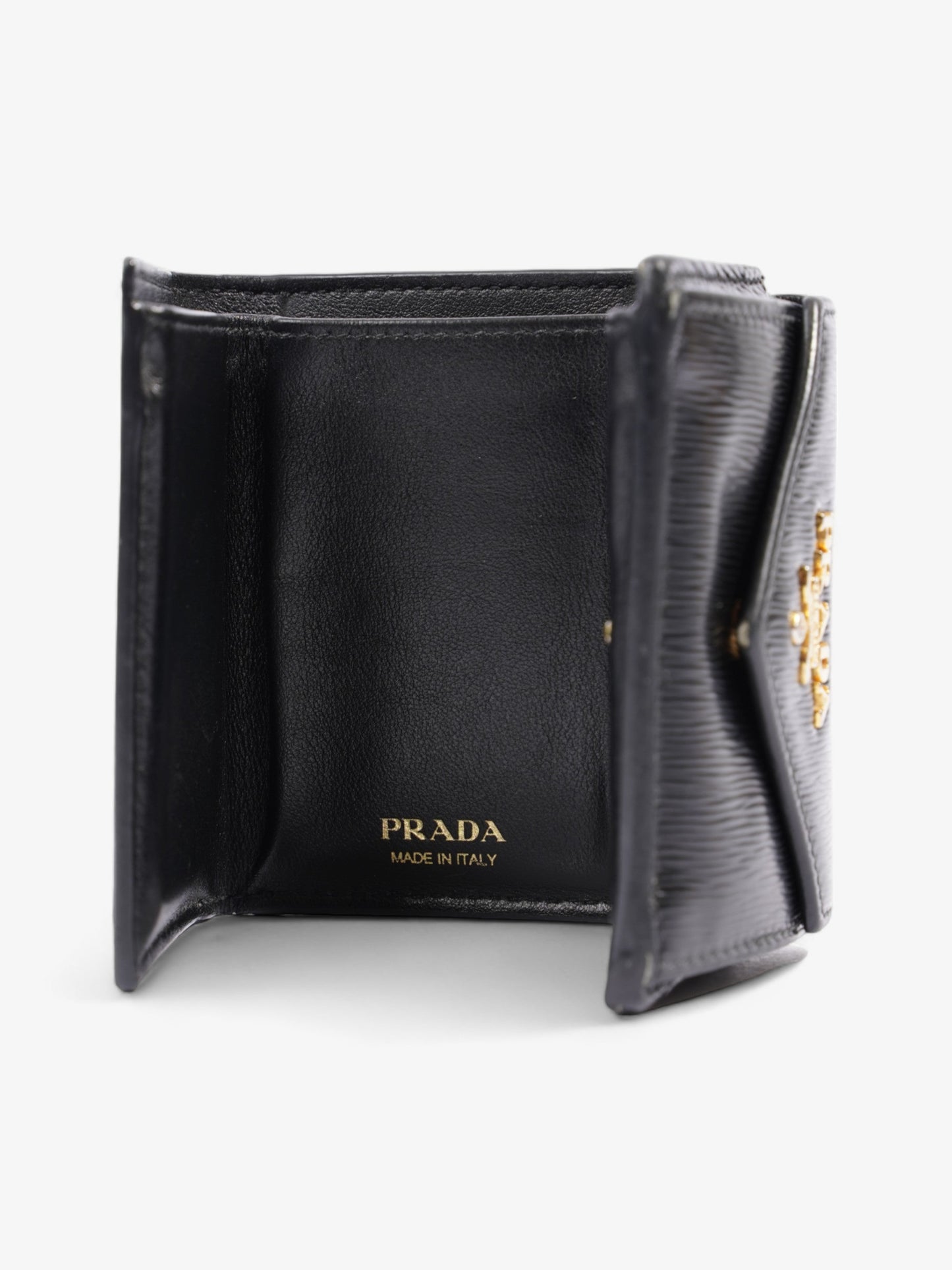 Prada Compact Wallet Black Epi Leather