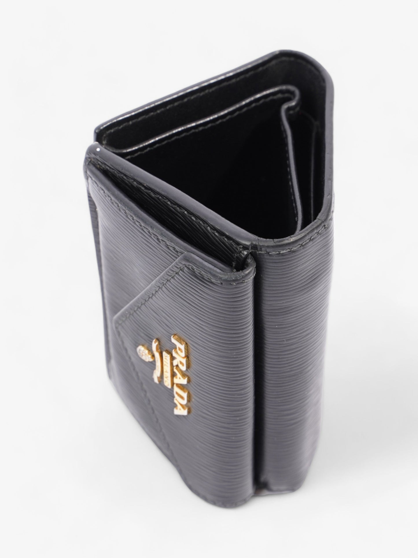 Prada Compact Wallet Black Epi Leather