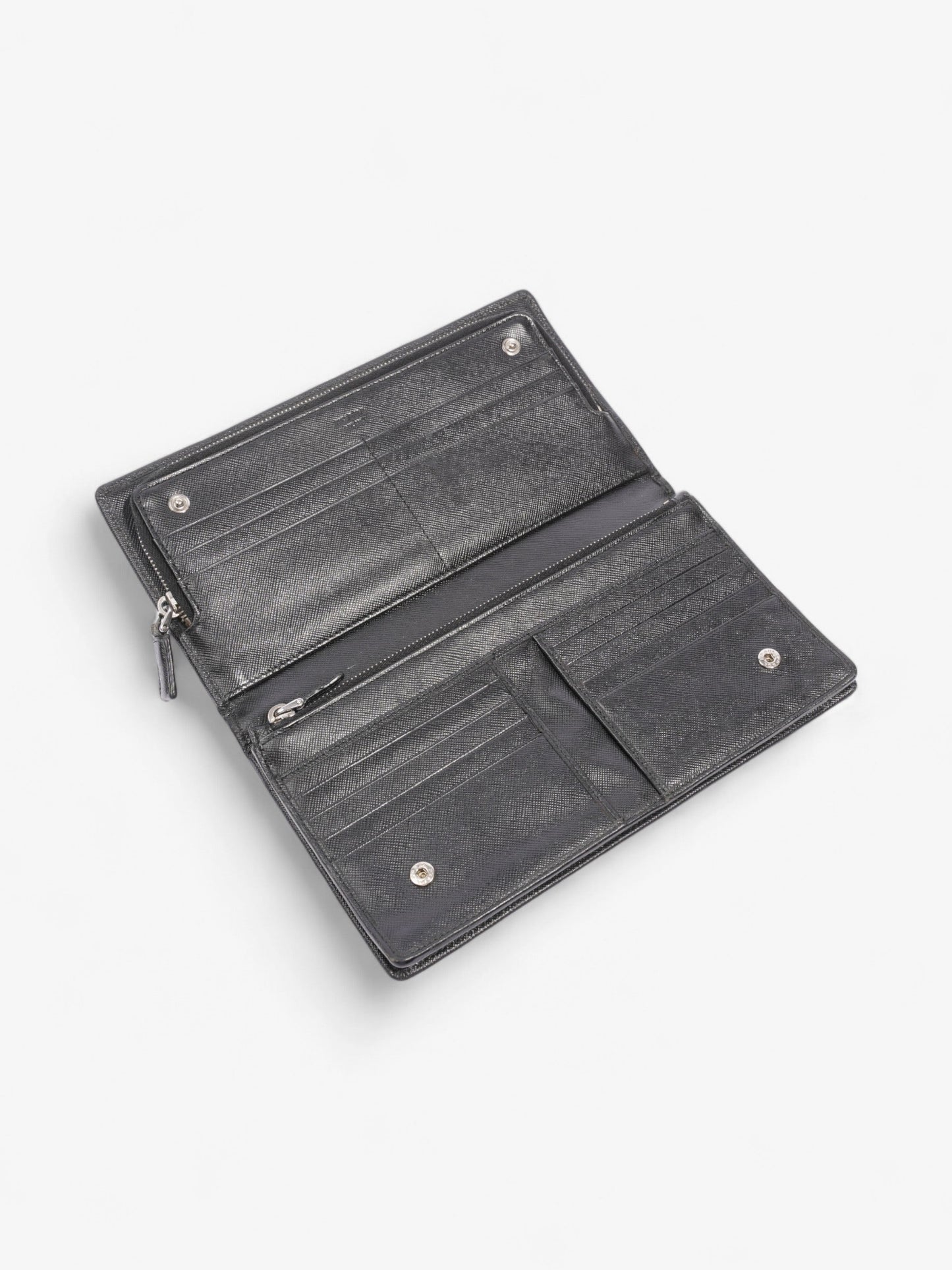 Prada Long Zip Around Wallet Black Saffiano Leather