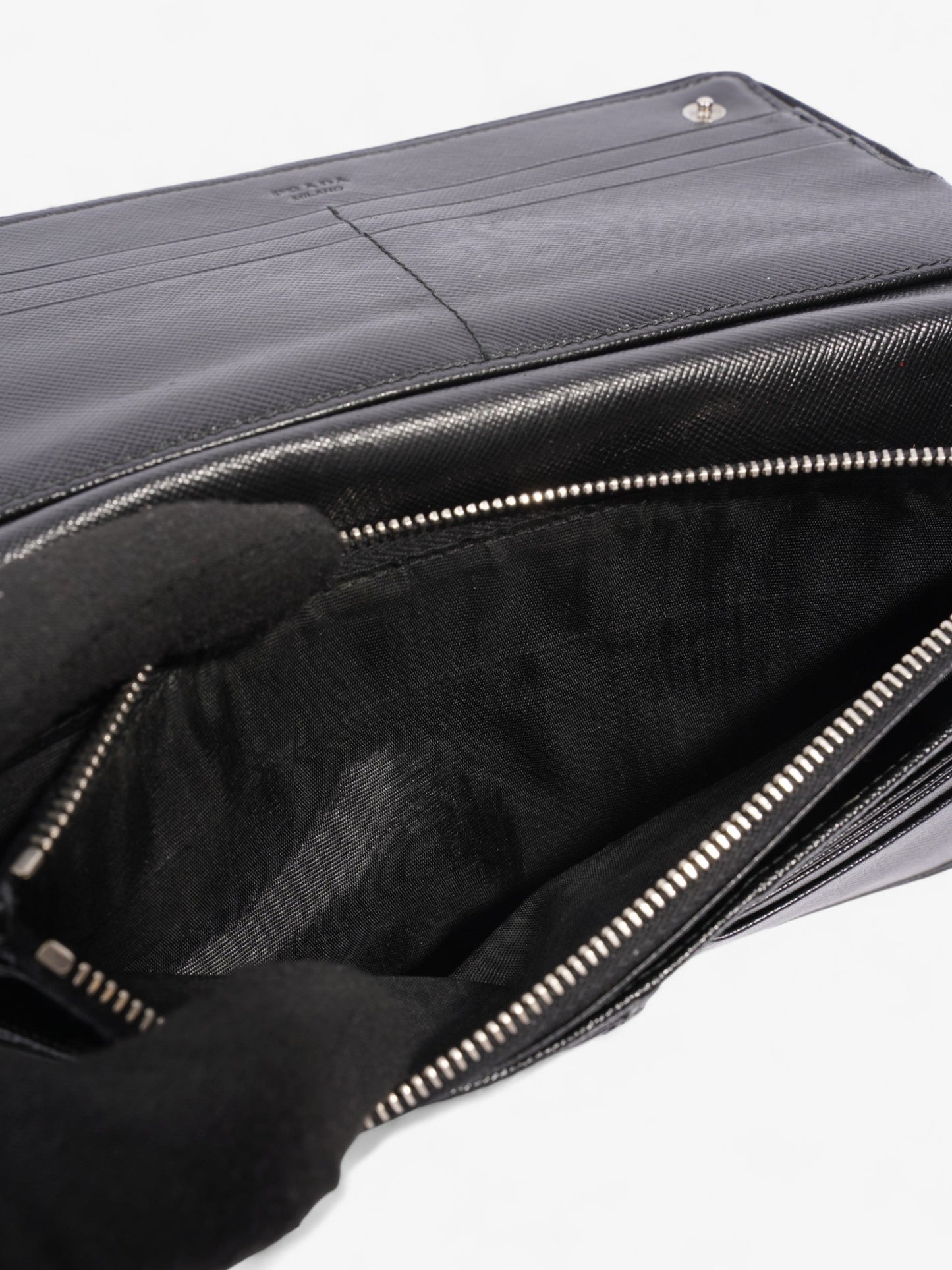 Prada Long Zip Around Wallet Black Saffiano Leather