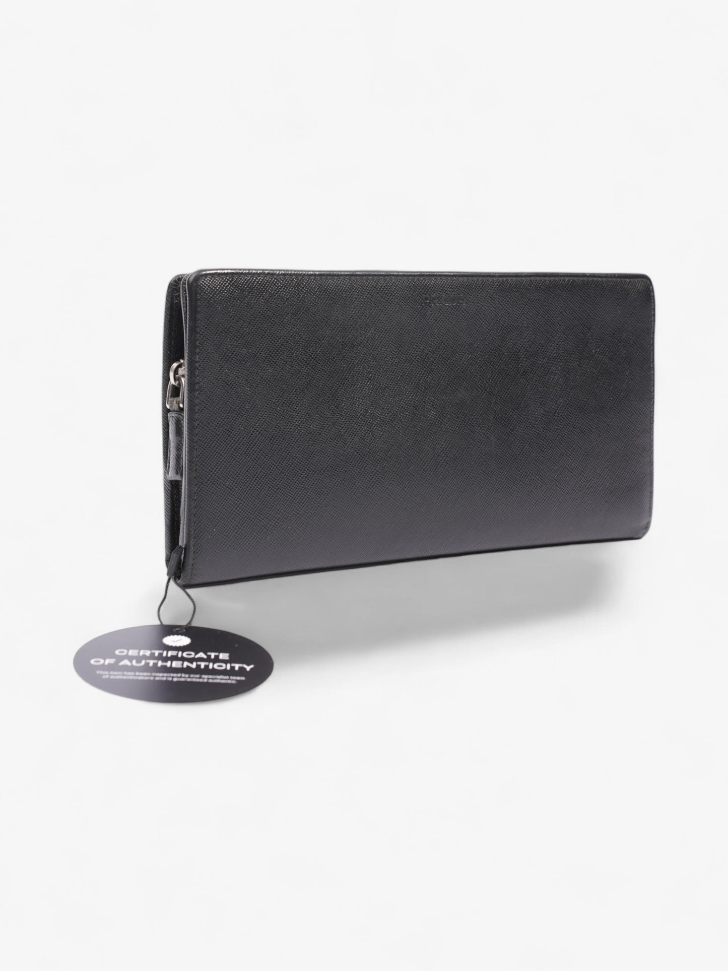 Prada Long Zip Around Wallet Black Saffiano Leather