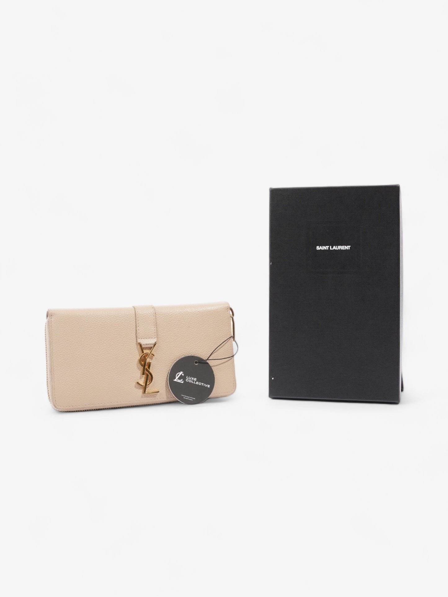 Saint Laurent Zip Round Wallet Beige Leather