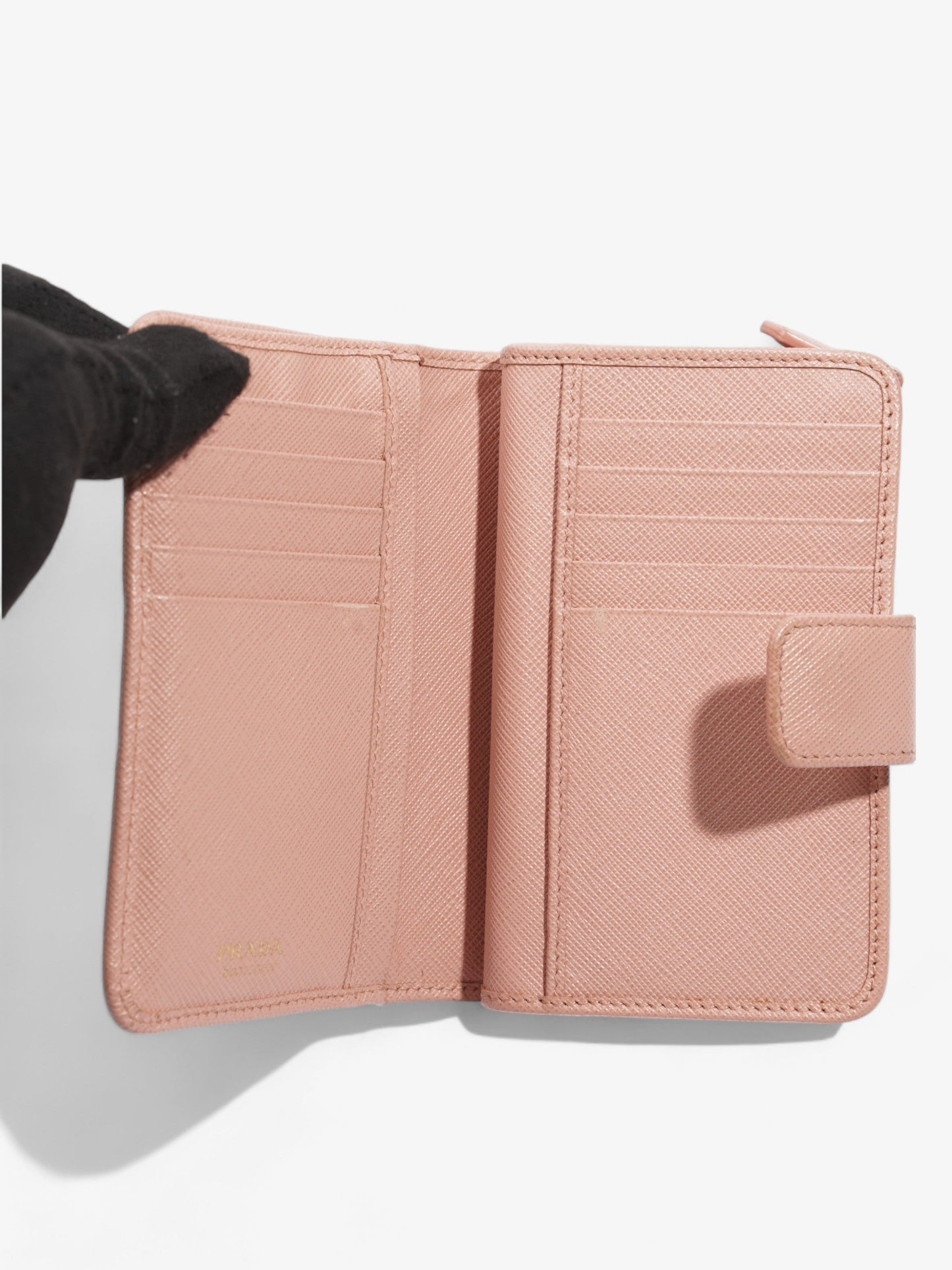 Prada Compact Wallet Pink Saffiano Leather