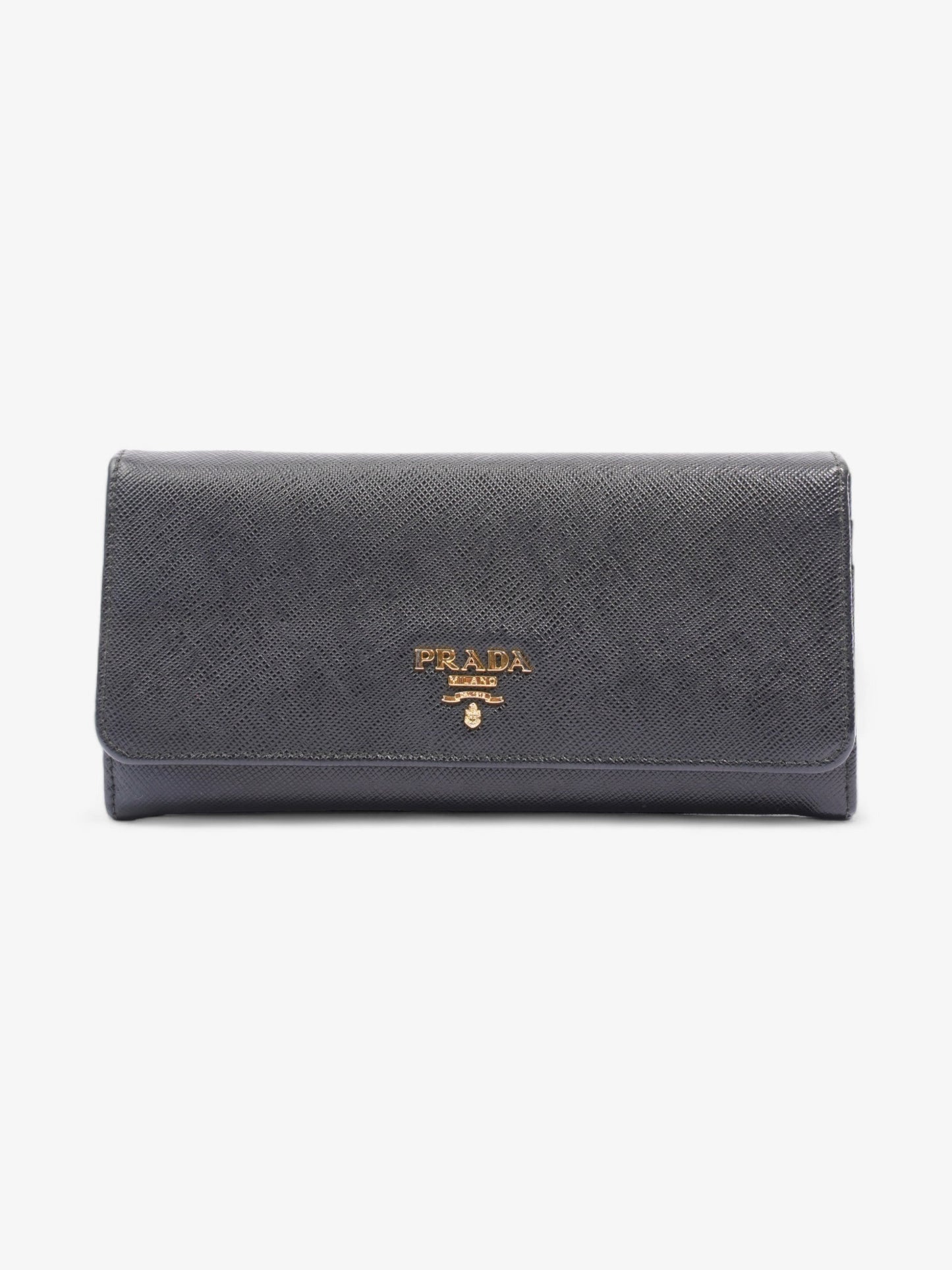 Prada Continental Wallet Black Saffiano Leather
