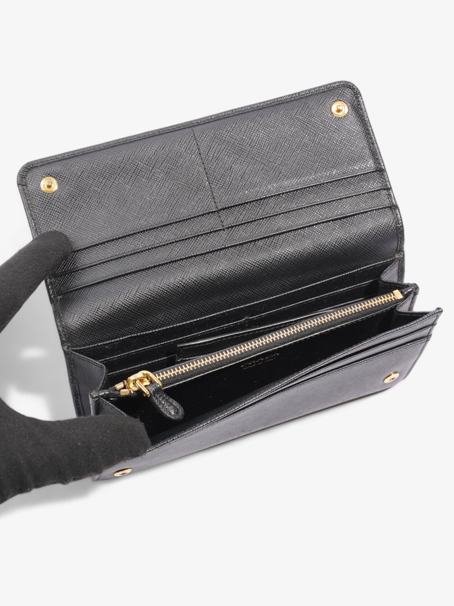 Prada Continental Wallet Black Saffiano Leather