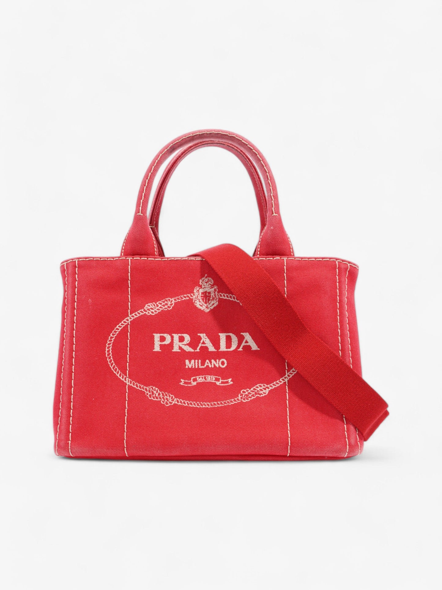 Prada Canapa 2 Way Handbag Red Cotton