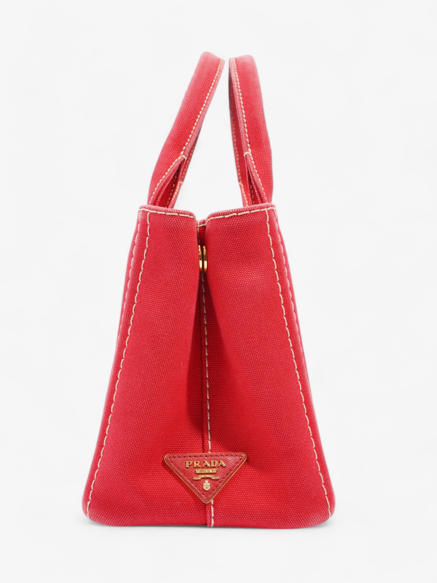 Prada Canapa 2 Way Handbag Red Cotton