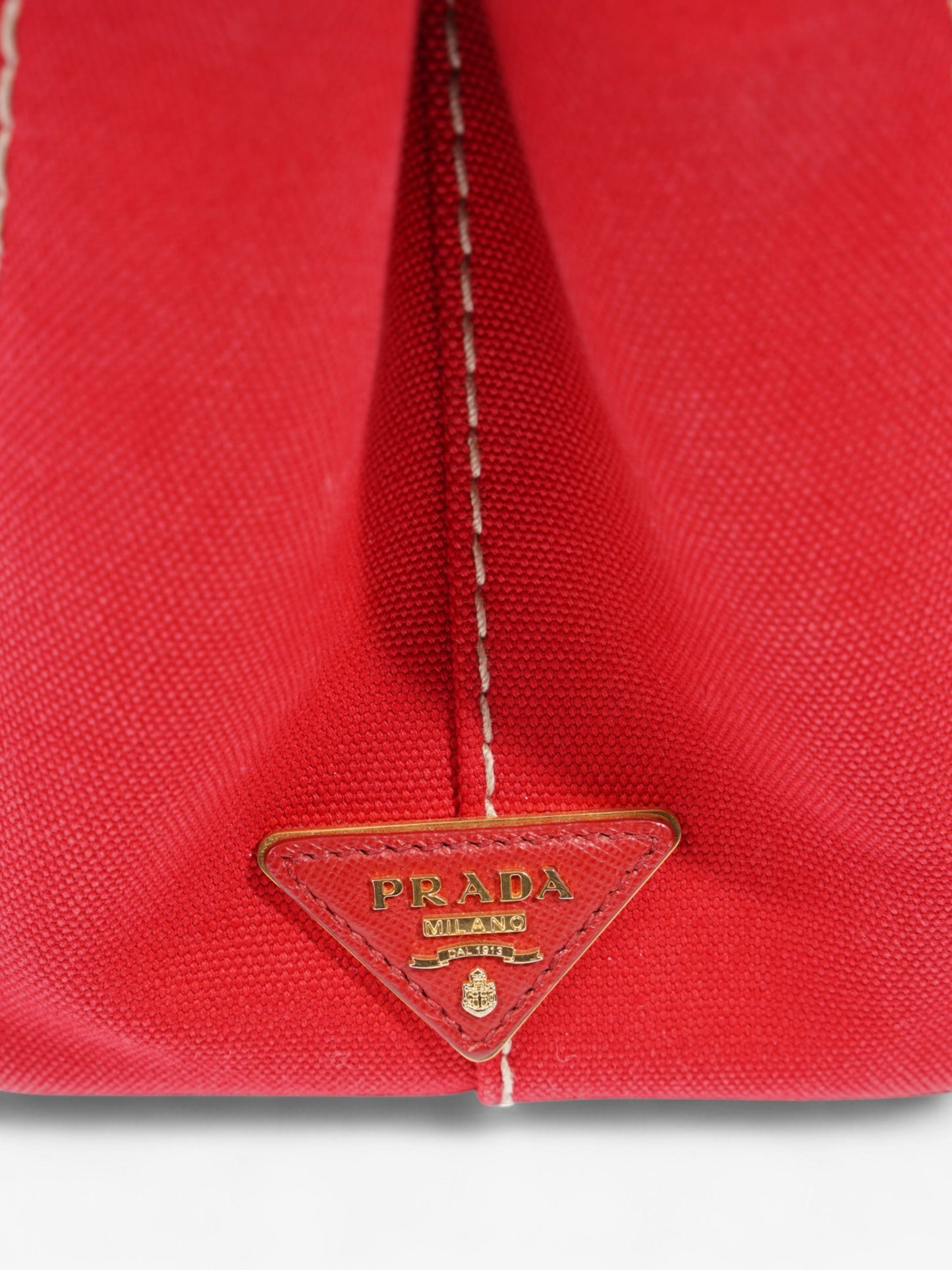 Prada Canapa 2 Way Handbag Red Cotton