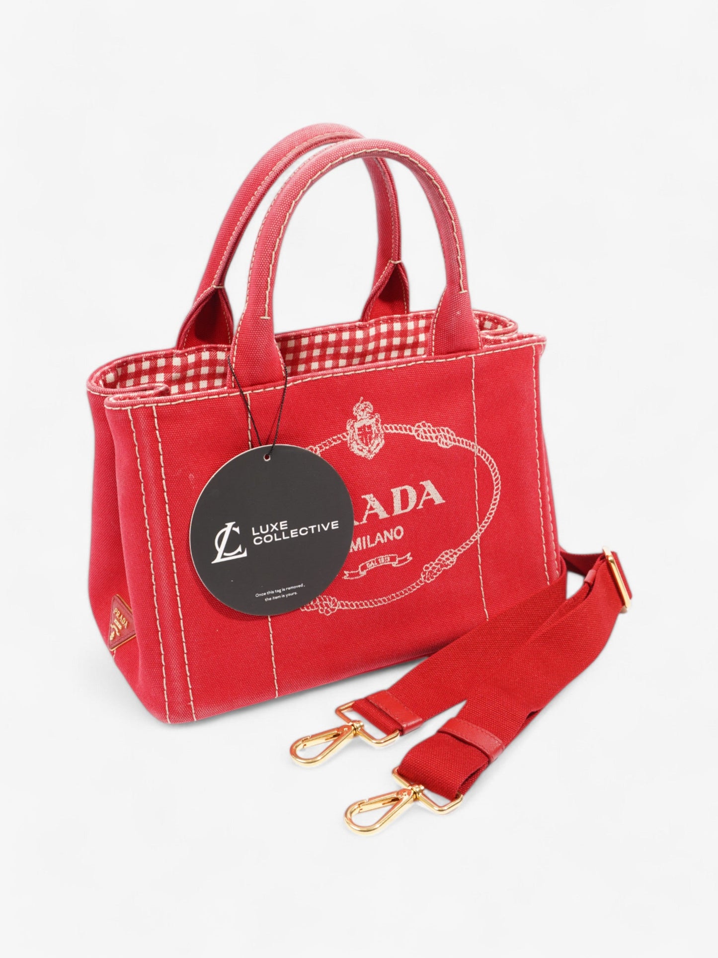 Prada Canapa 2 Way Handbag Red Cotton