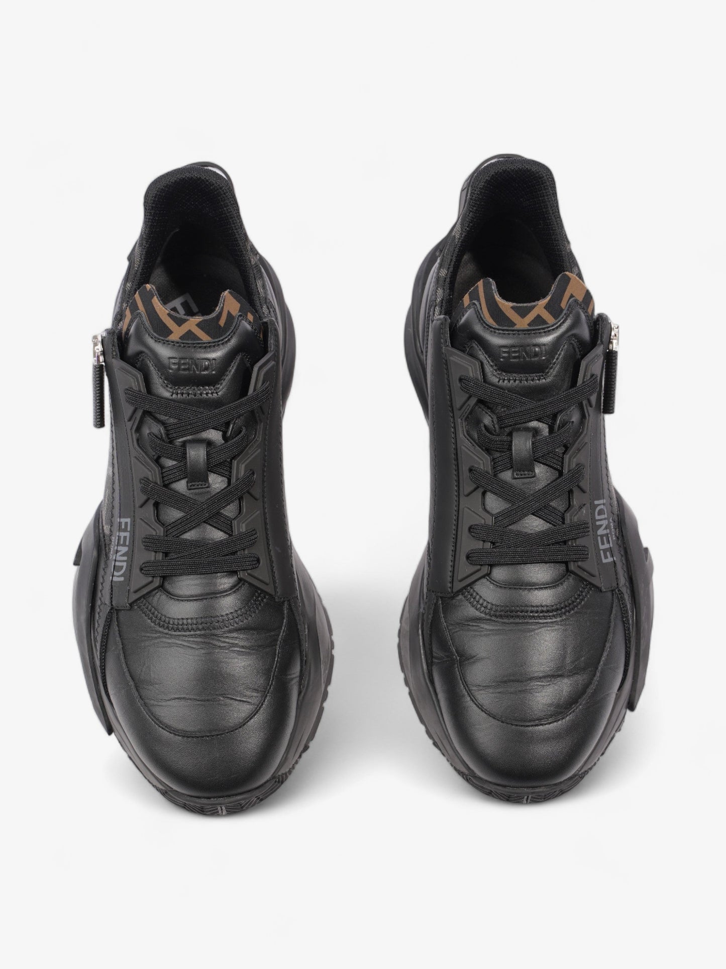 Fendi Flow Sneakers Black / Brown Leather EU 44 UK 10