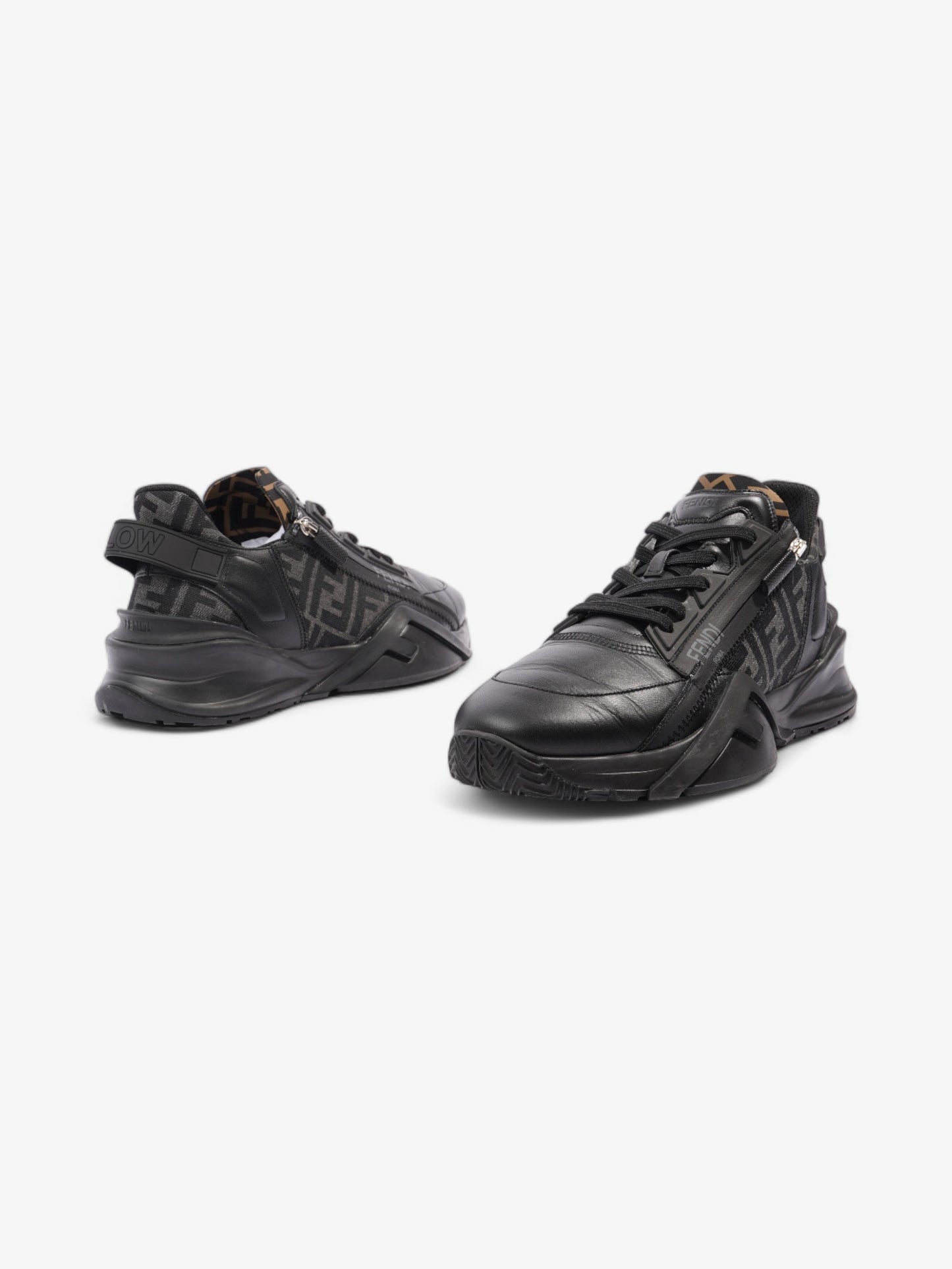 Fendi Flow Sneakers Black / Brown Leather EU 44 UK 10