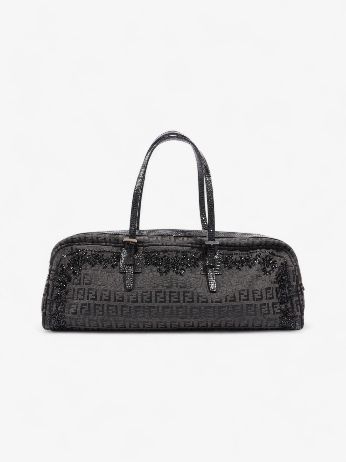 Fendi Embellished Bowler Bag Black Zucca Canvas