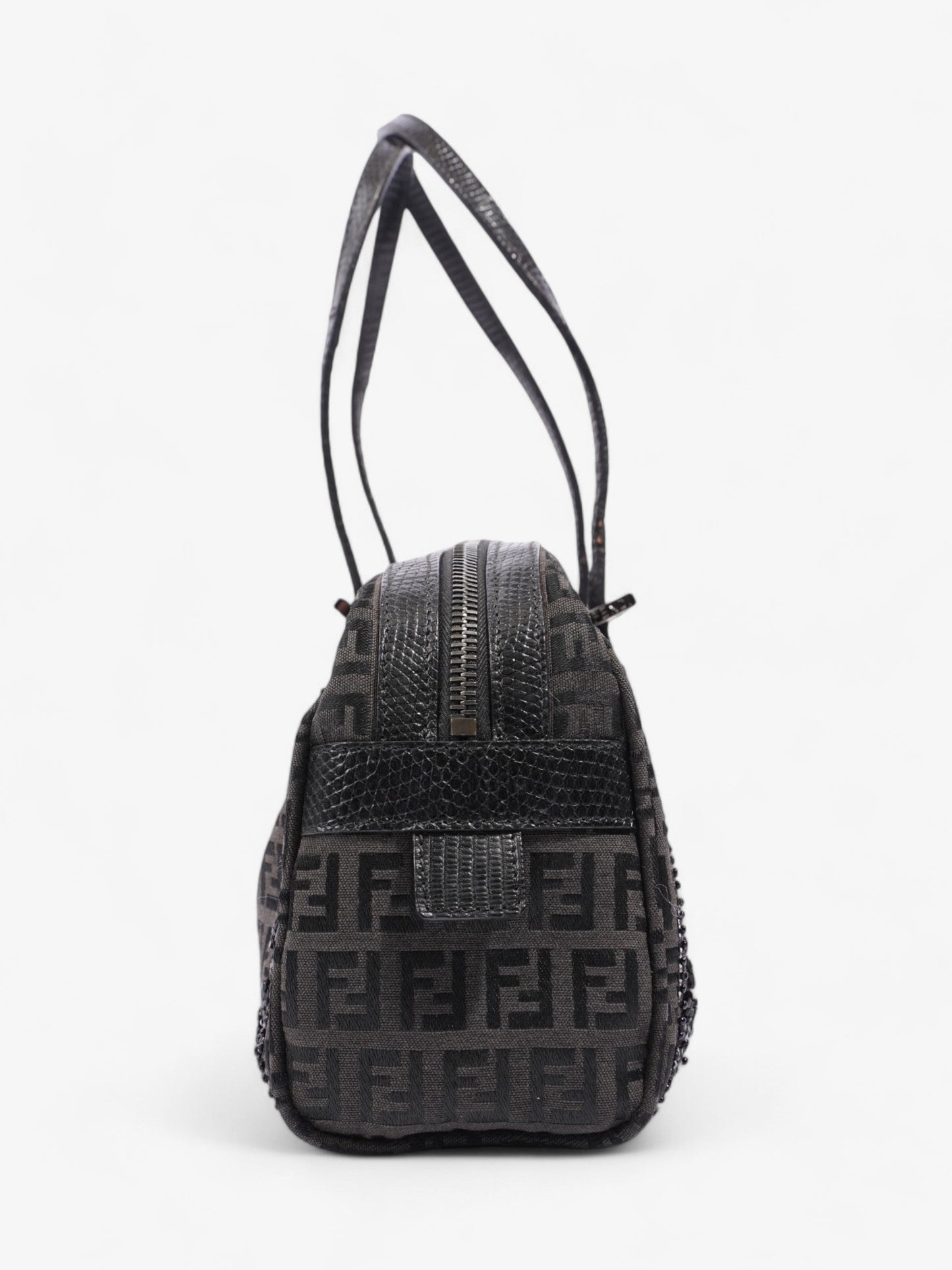Fendi Embellished Bowler Bag Black Zucca Canvas
