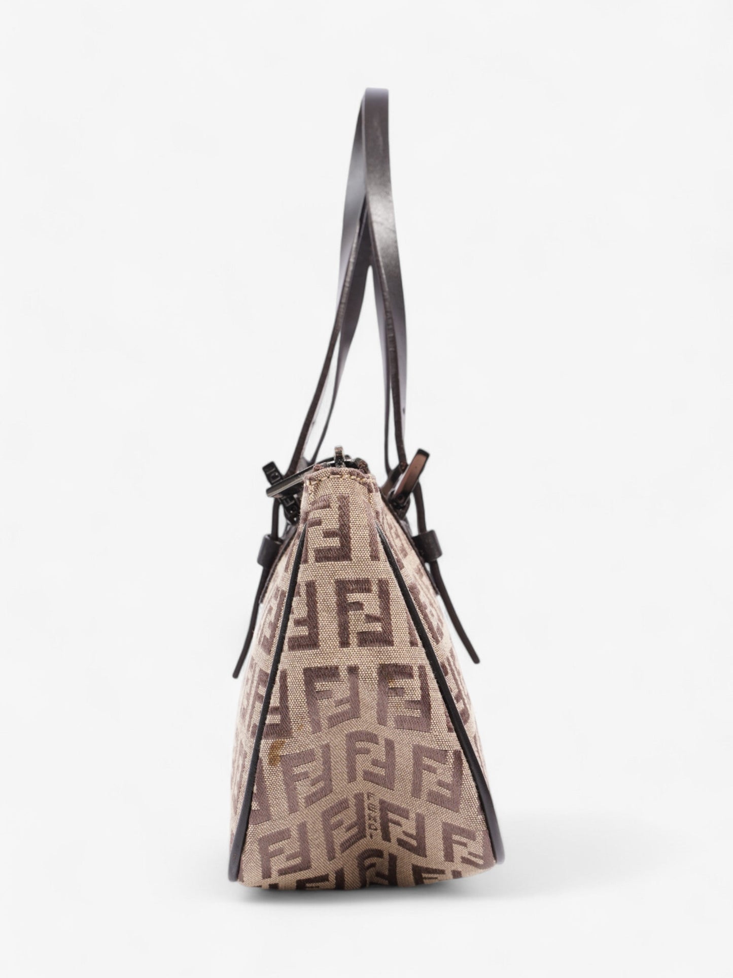Fendi Zucchino Mini East West Beige / Brown Canvas Small