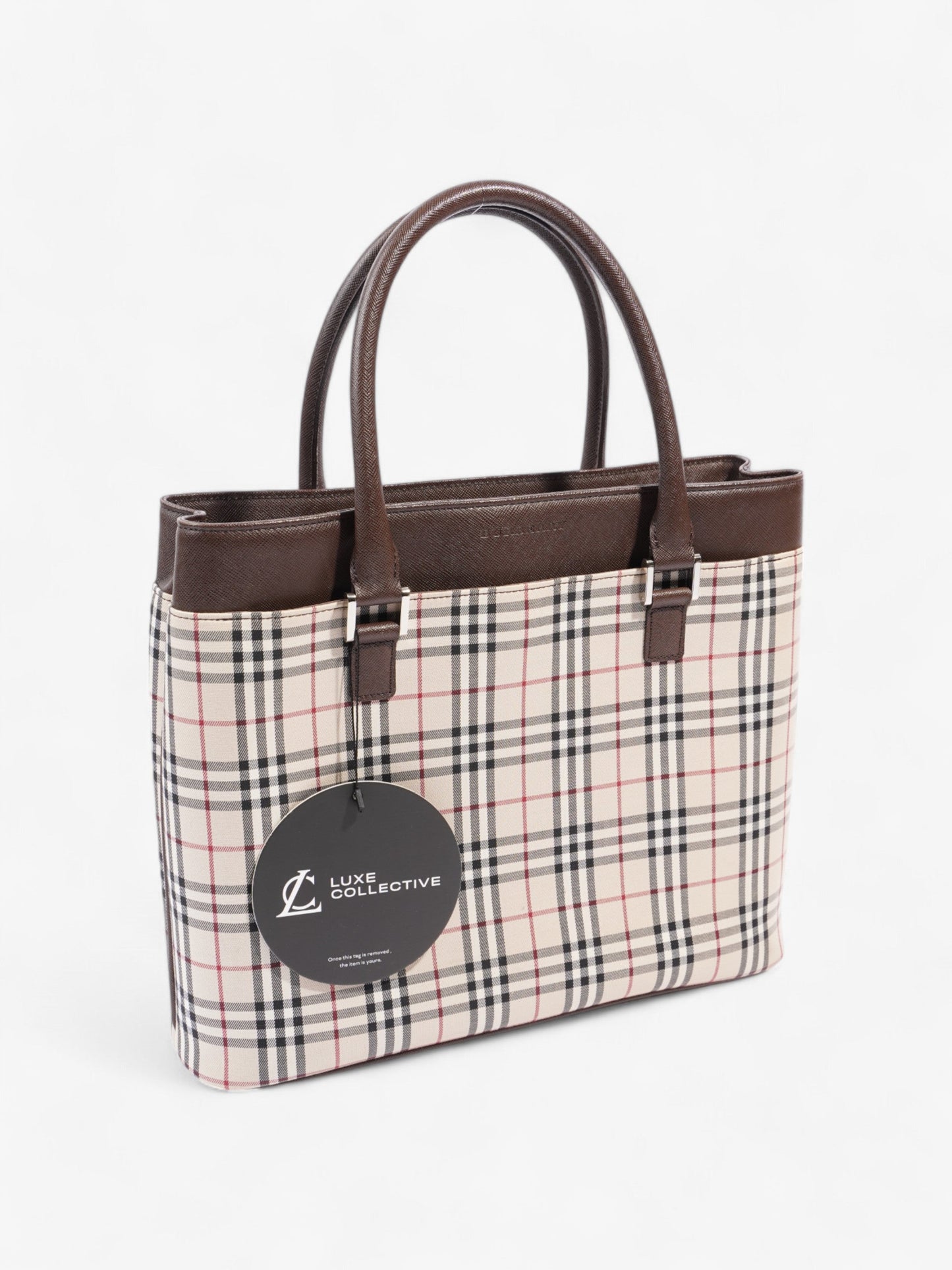 Burberry Hand Bag Check / Brown Coated Canvas