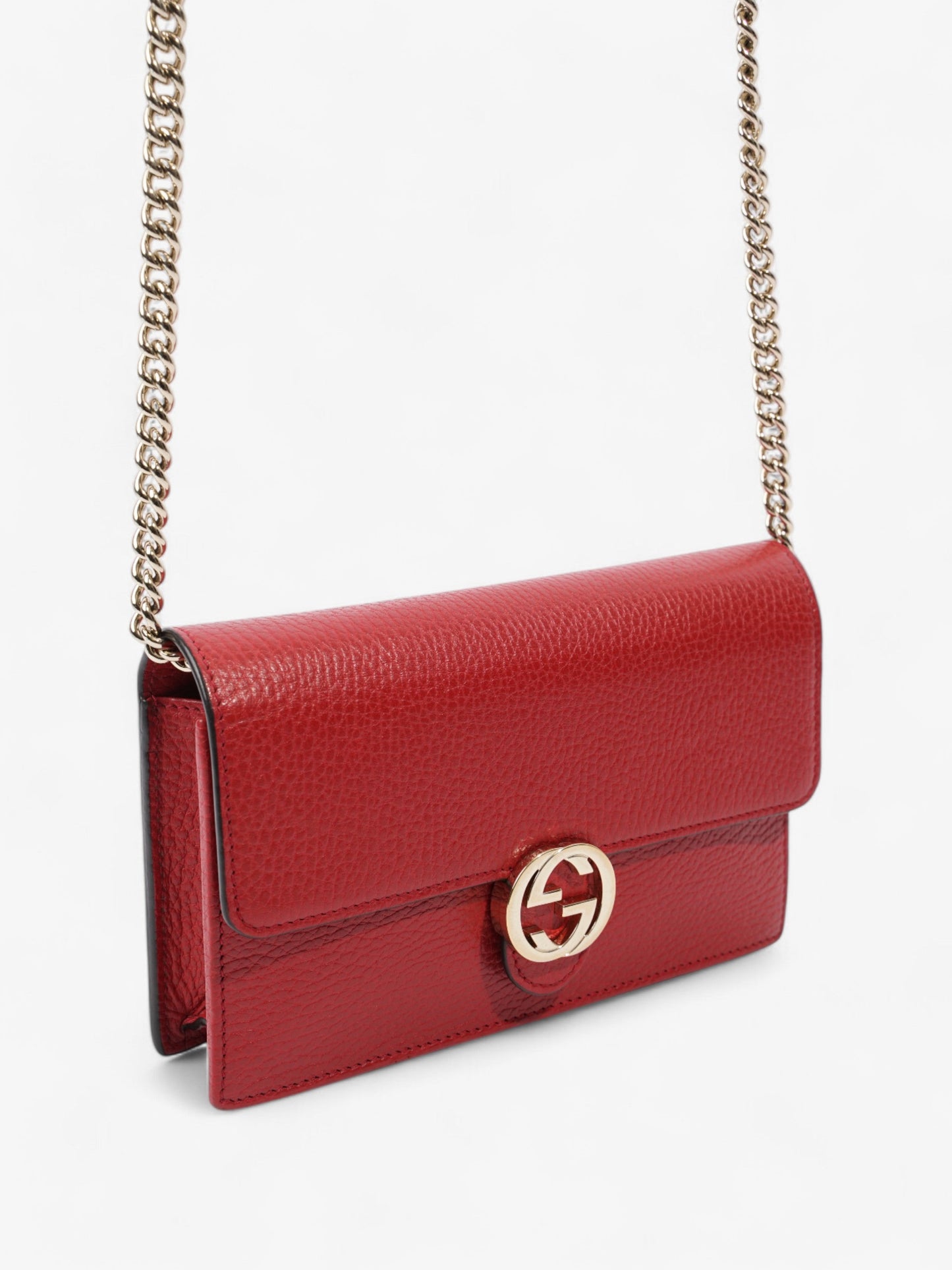 Gucci Dollar Interlocking G Chain Wallet Red Calfskin Leather