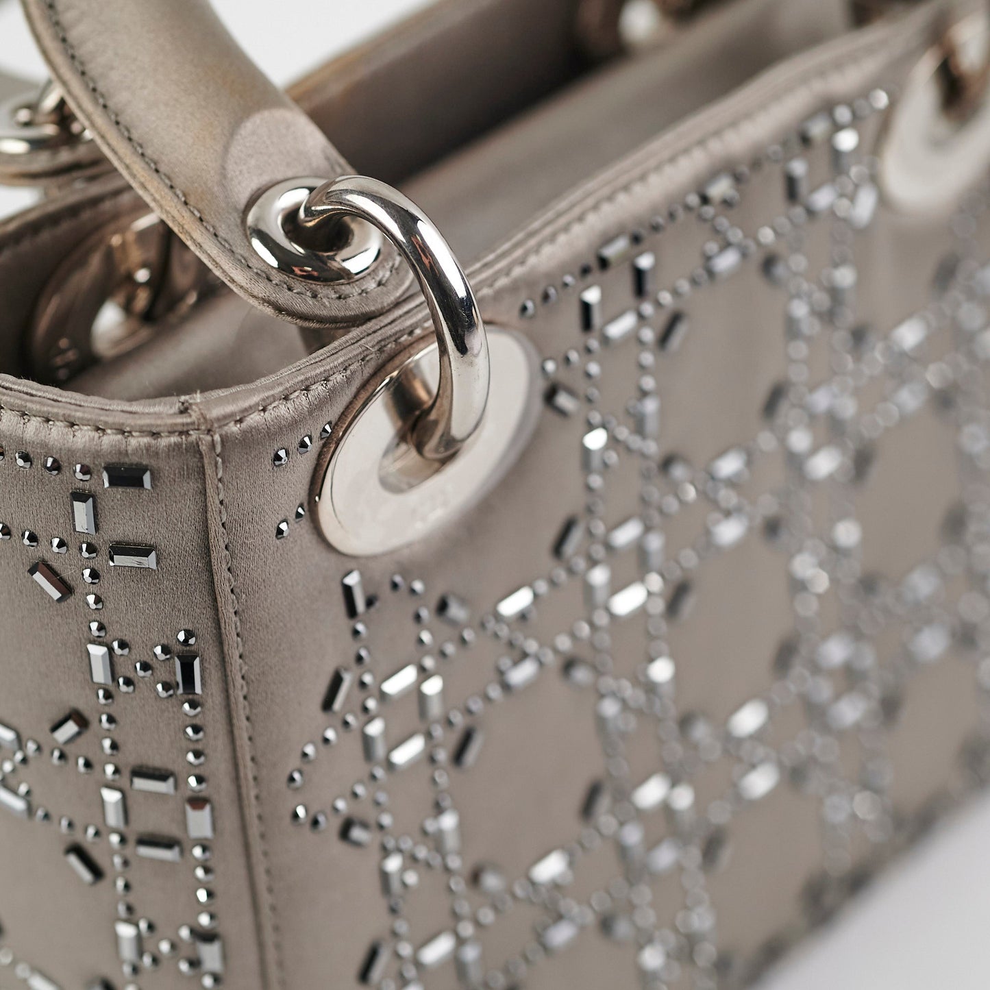 Christian Dior Mini Lady Dior Satin Grey Crystal