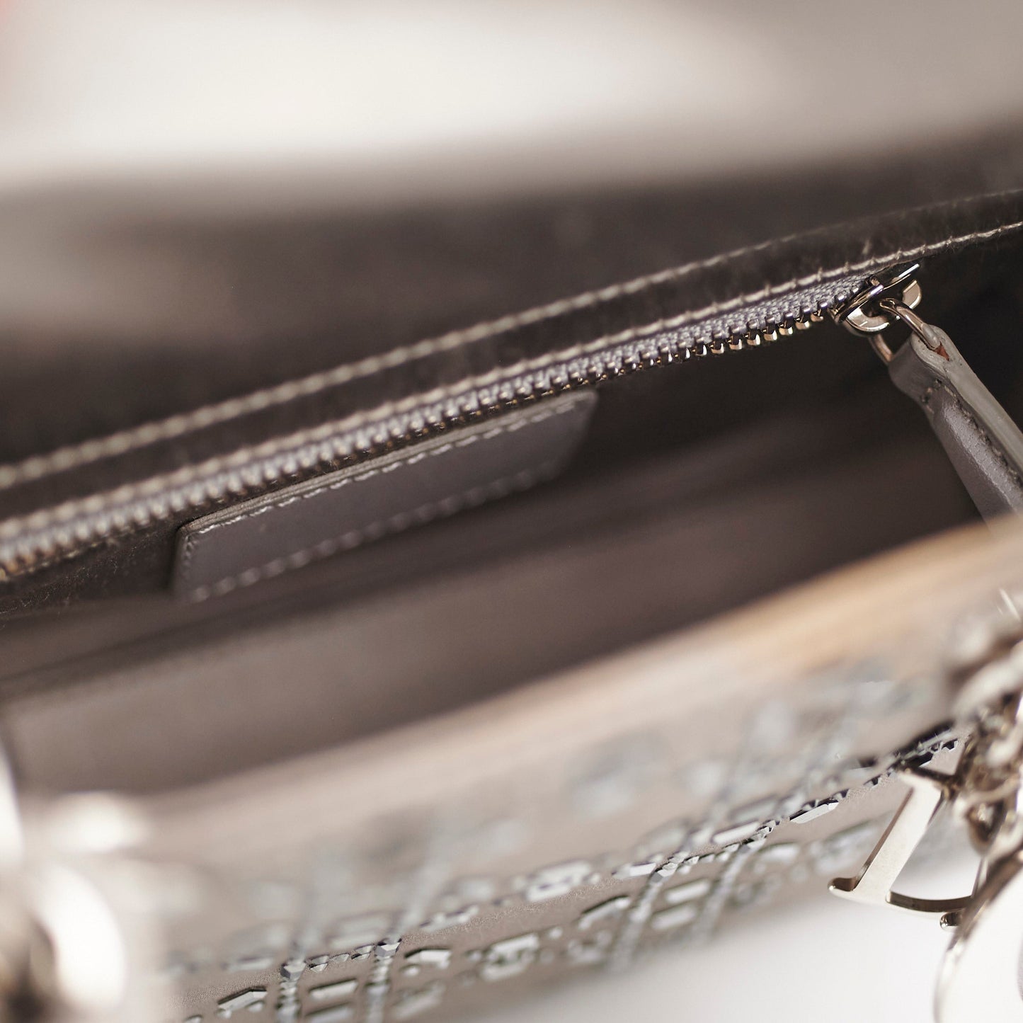 Christian Dior Mini Lady Dior Satin Grey Crystal