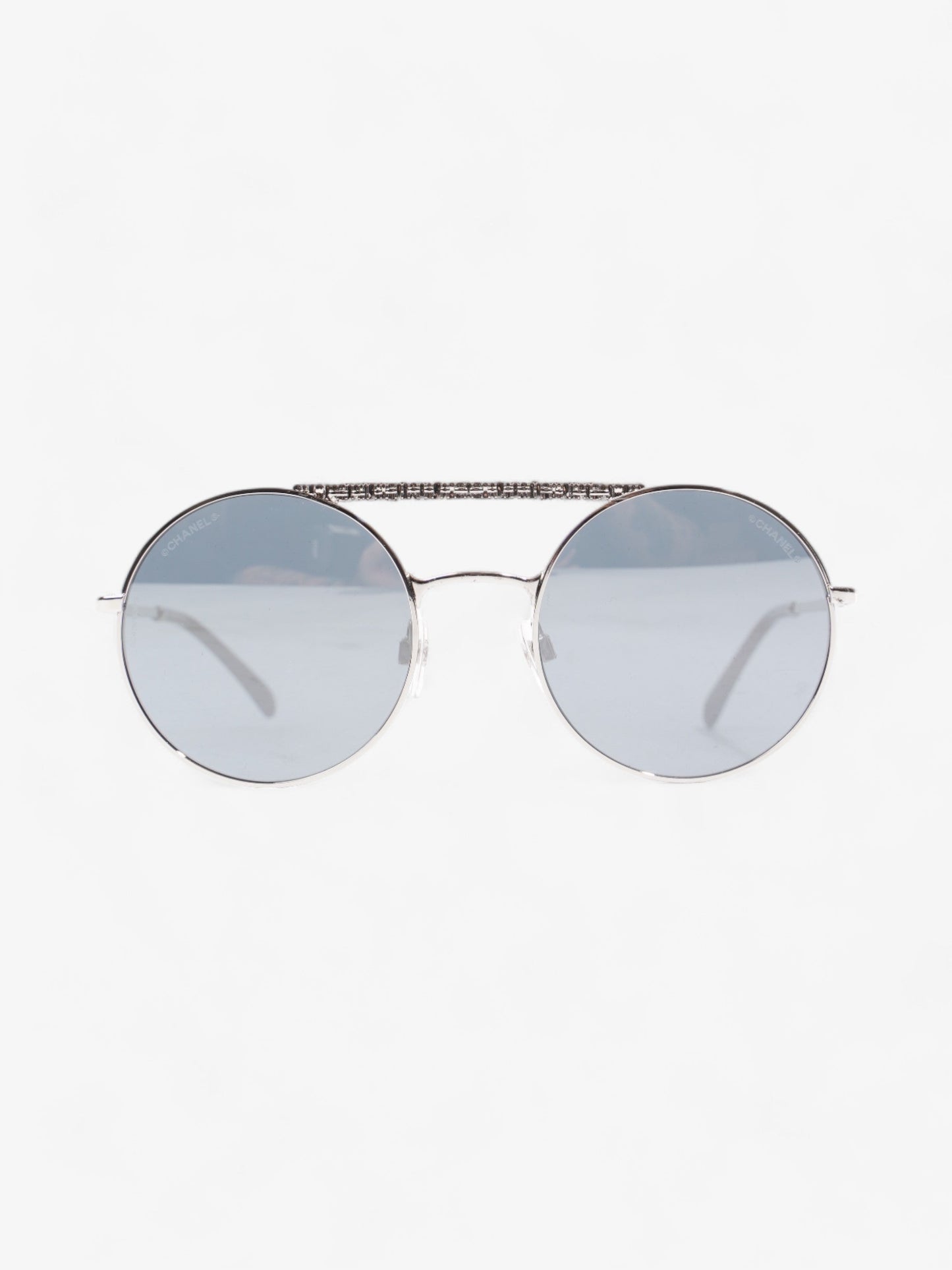 Chanel Round Sunglasses Silver Acetate 140mm
