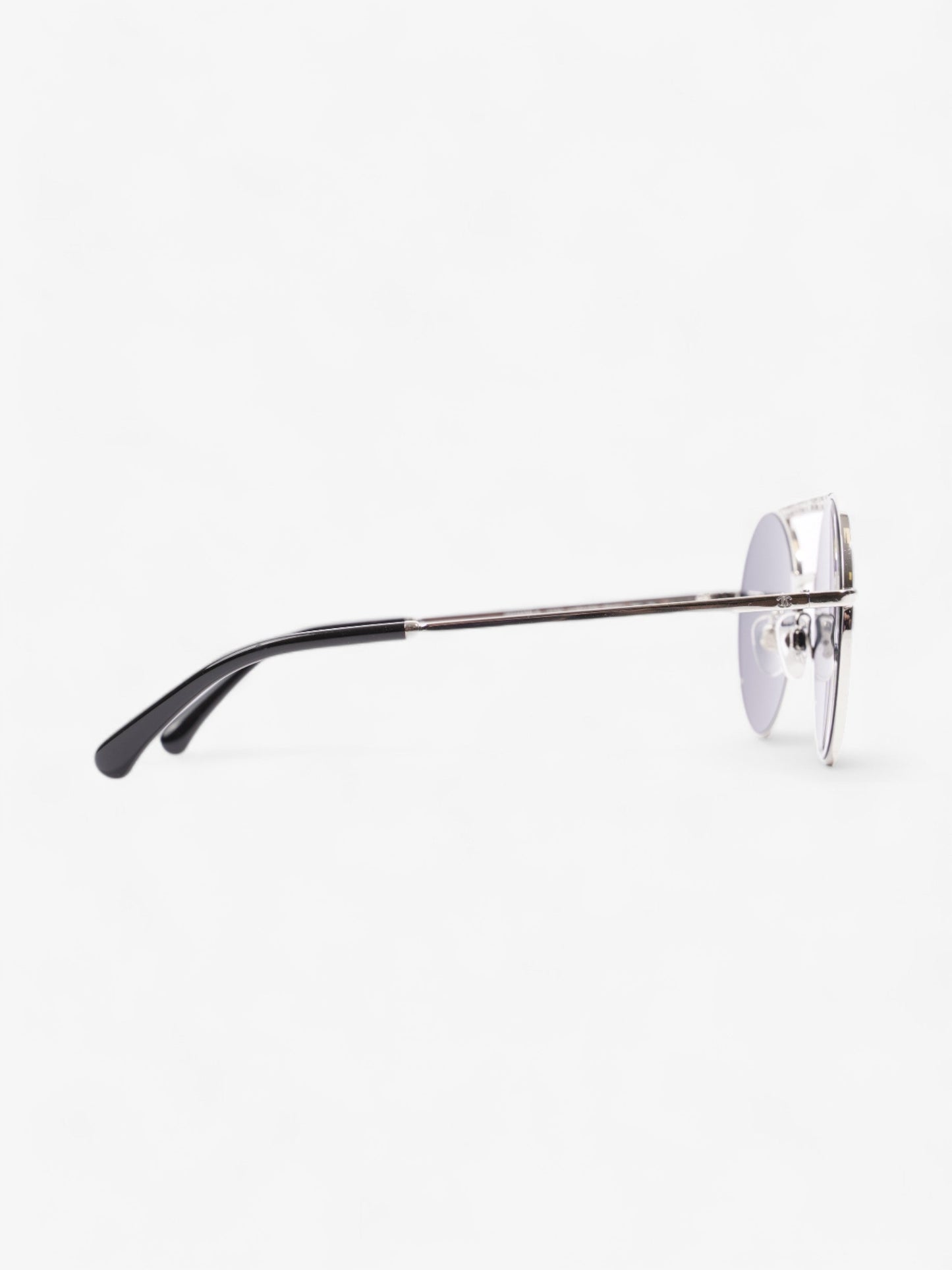 Chanel Round Sunglasses Silver Acetate 140mm