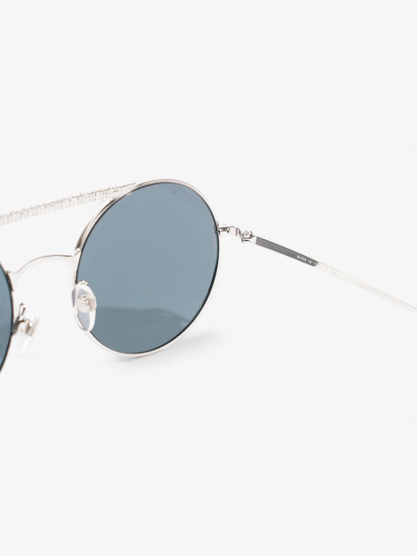 Chanel Round Sunglasses Silver Acetate 140mm